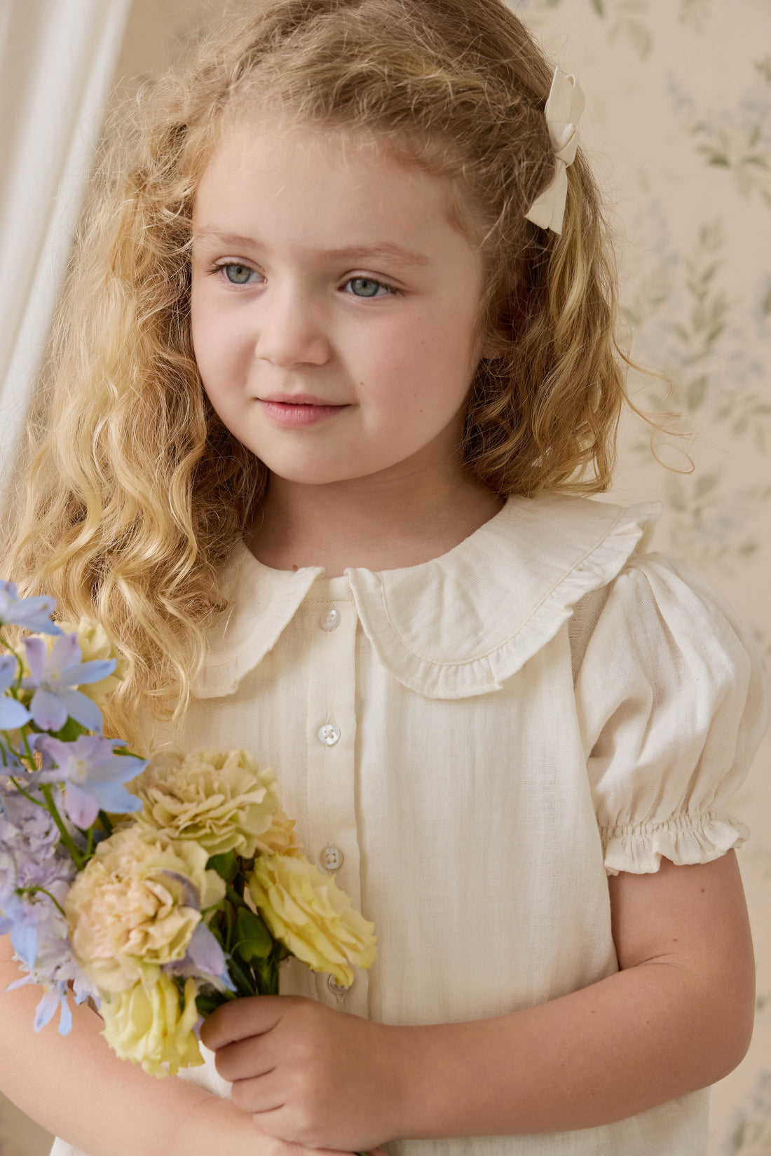 Organic Cotton Muslin Bowie Blouse - Parchment Childrens Top from Jamie Kay NZ