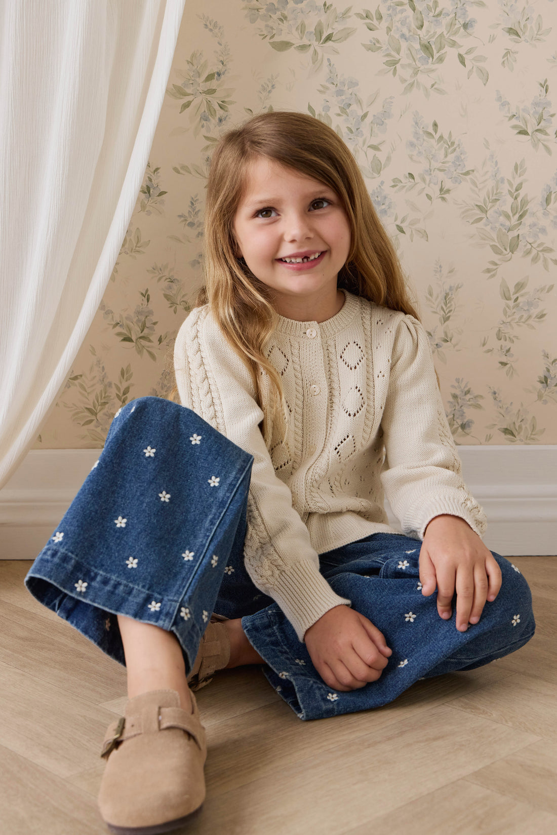Amandine Pant - Josie Floral Denim Childrens Pant from Jamie Kay NZ