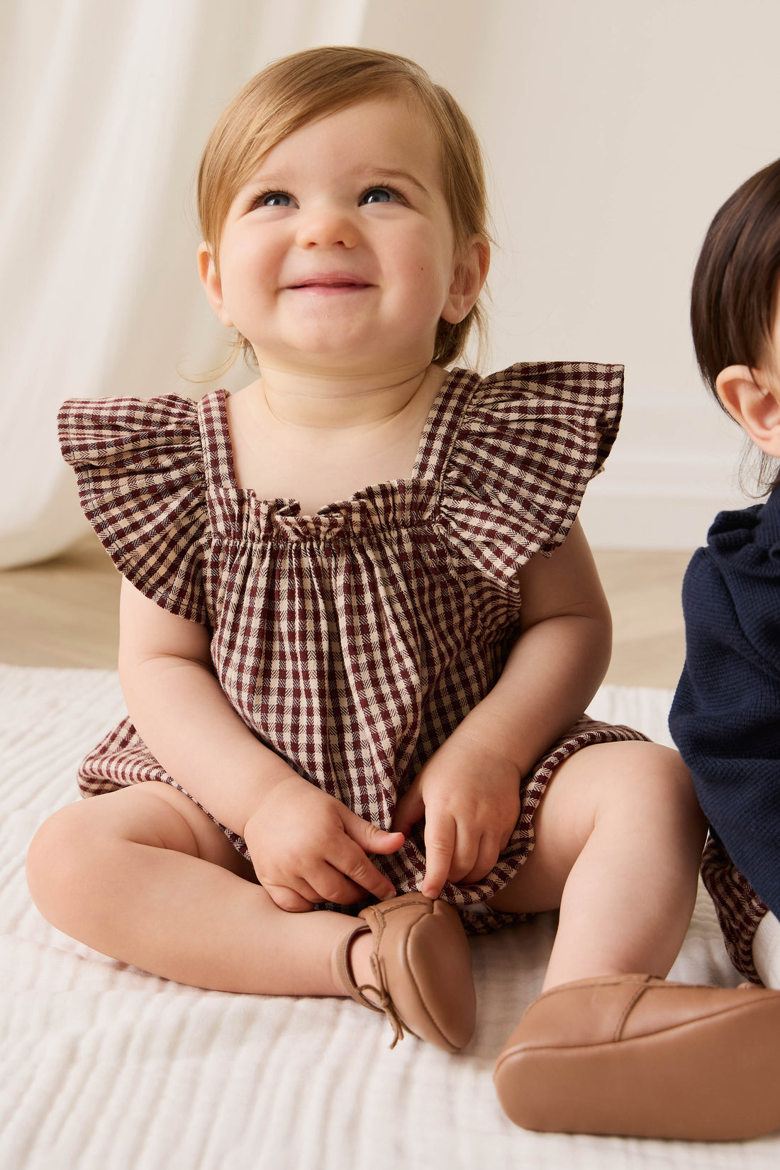 Organic Cotton Harriet Playsuit - Cinnamon Gingham Childrens Playsuit from Jamie Kay NZ