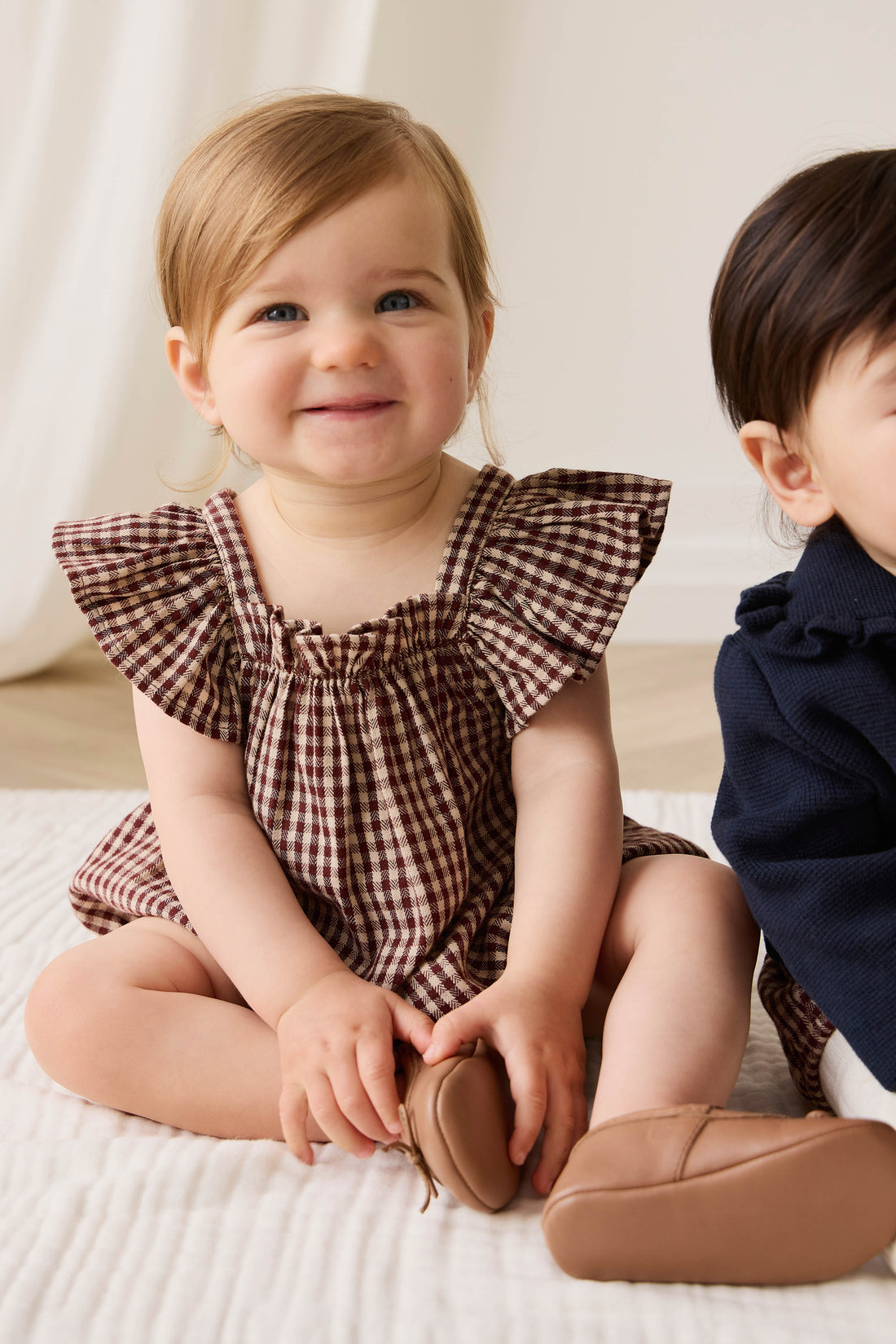 Organic Cotton Harriet Playsuit - Cinnamon Gingham Childrens Playsuit from Jamie Kay NZ