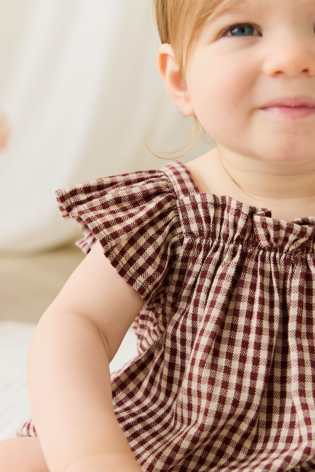 Organic Cotton Harriet Playsuit - Cinnamon Gingham Childrens Playsuit from Jamie Kay NZ