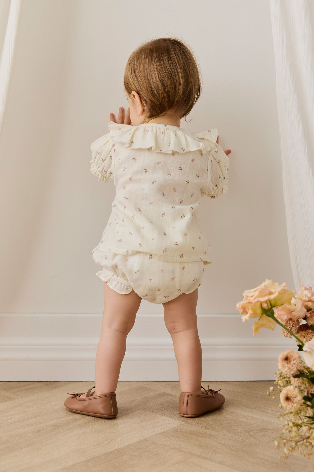 Organic Cotton Muslin Frill Bloomer - Willow Rose Childrens Bloomer from Jamie Kay NZ