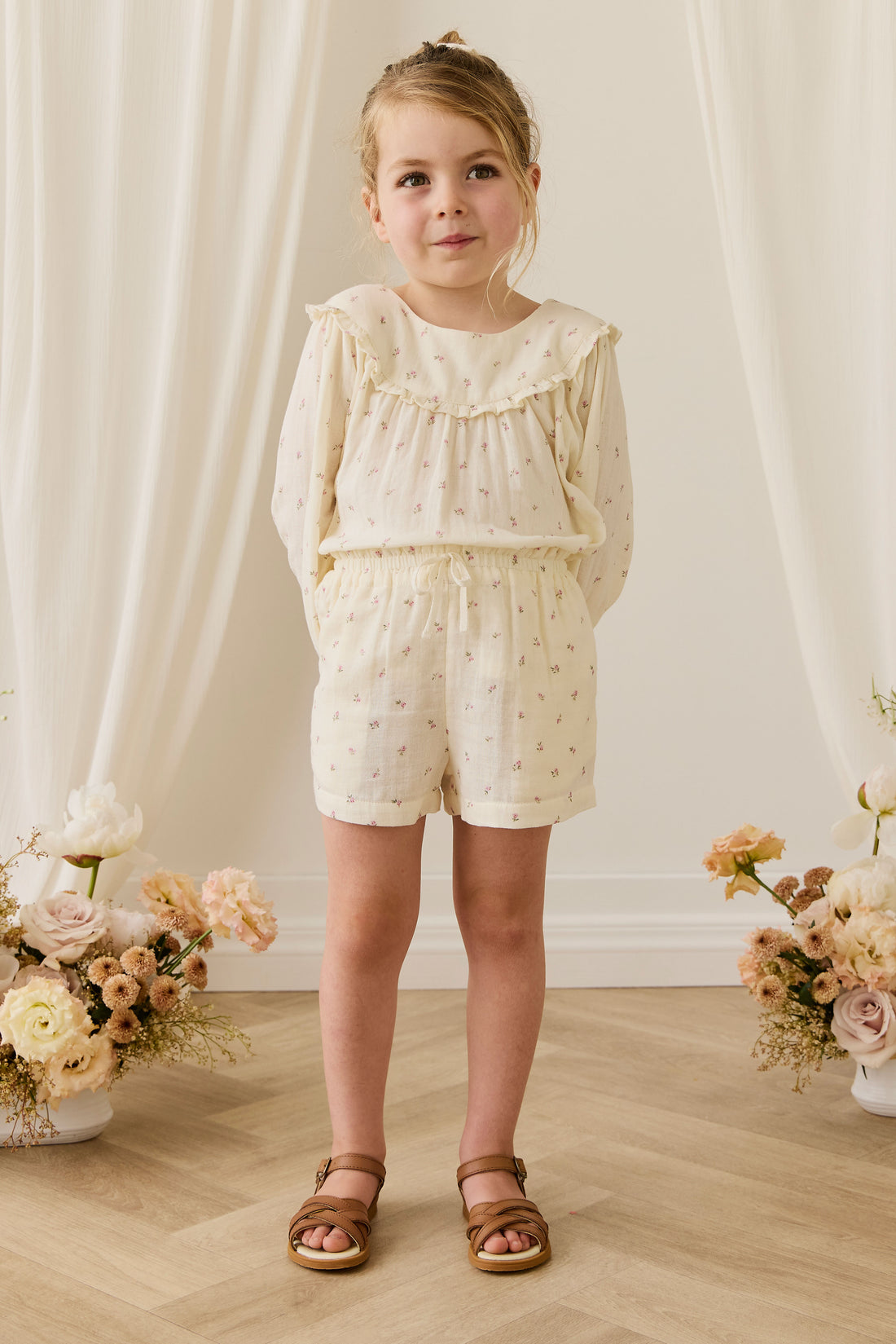Organic Cotton Muslin Selah Short - Willow Rose Childrens Shorts from Jamie Kay NZ