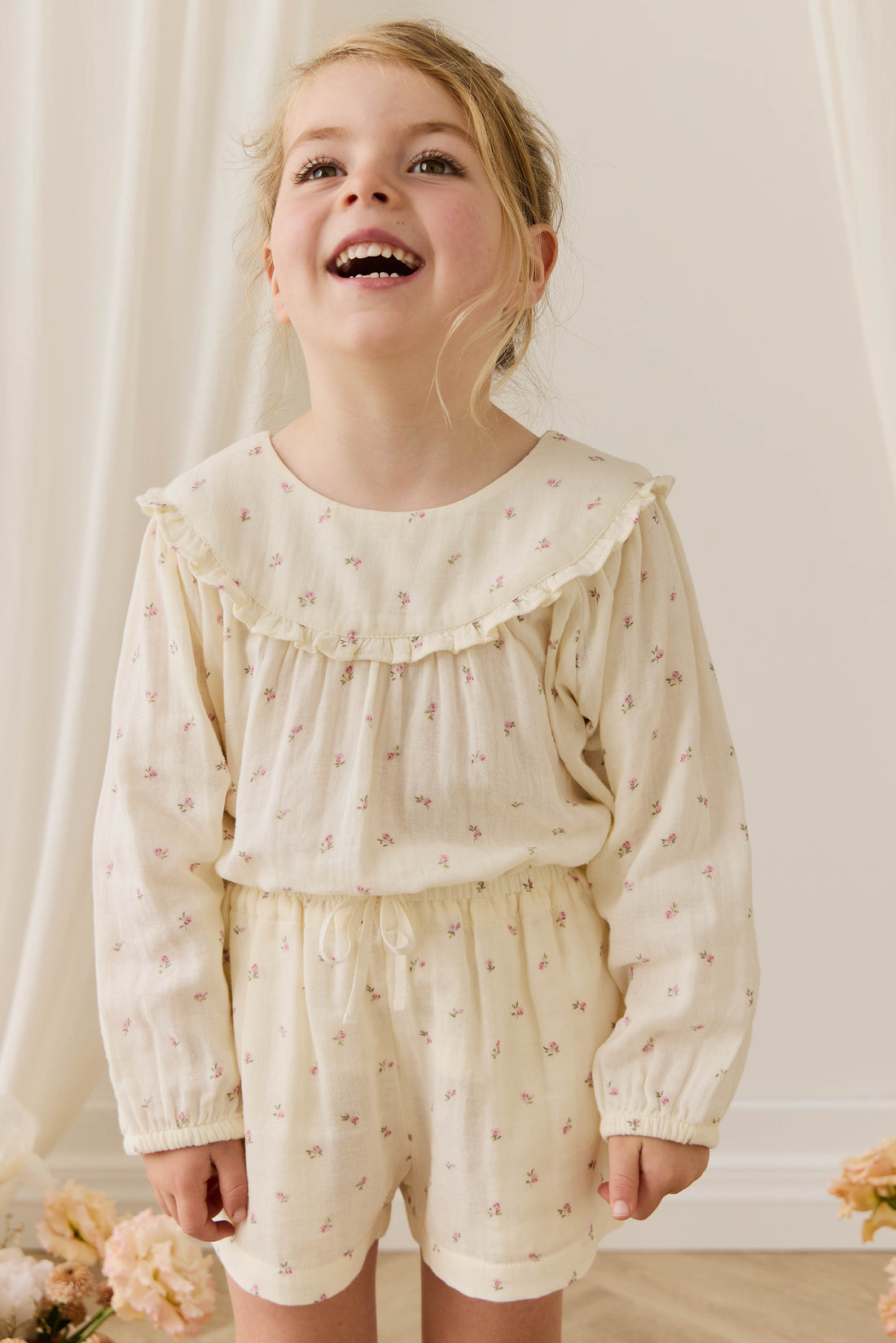 Organic Cotton Muslin Selah Short - Willow Rose Childrens Shorts from Jamie Kay NZ