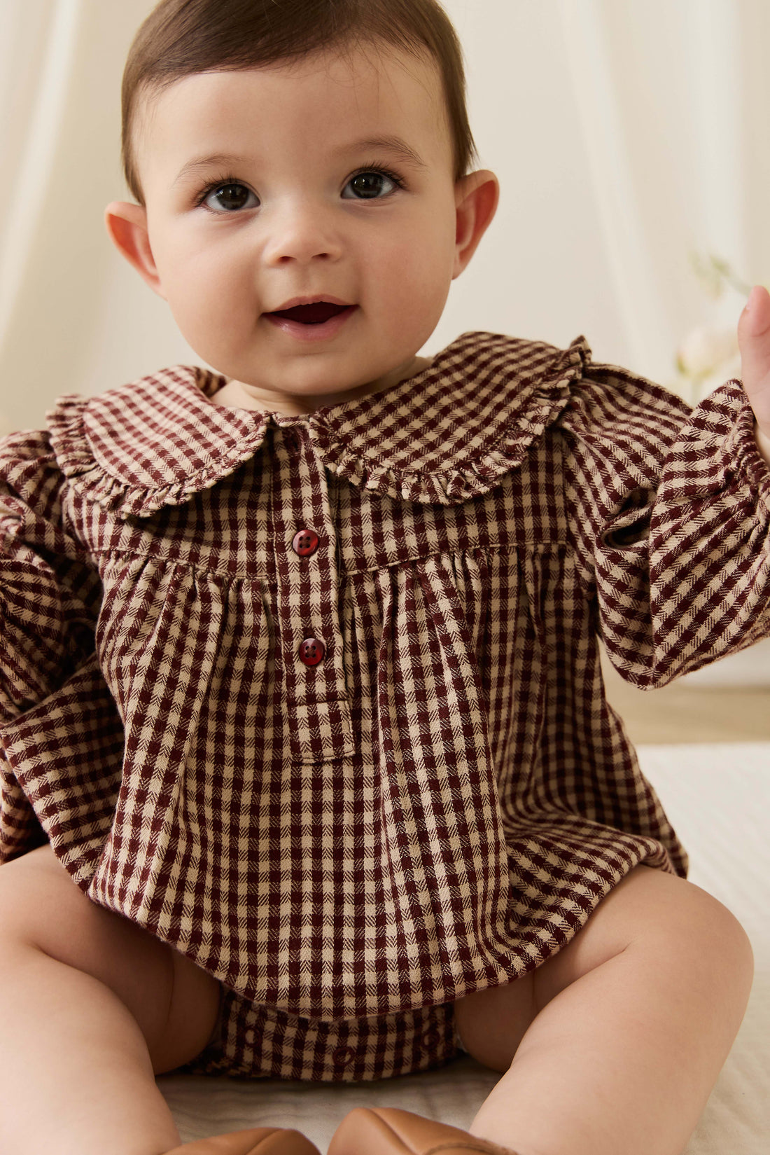 Organic Cotton Elowen Playsuit - Cinnamon Gingham Childrens Playsuit from Jamie Kay NZ