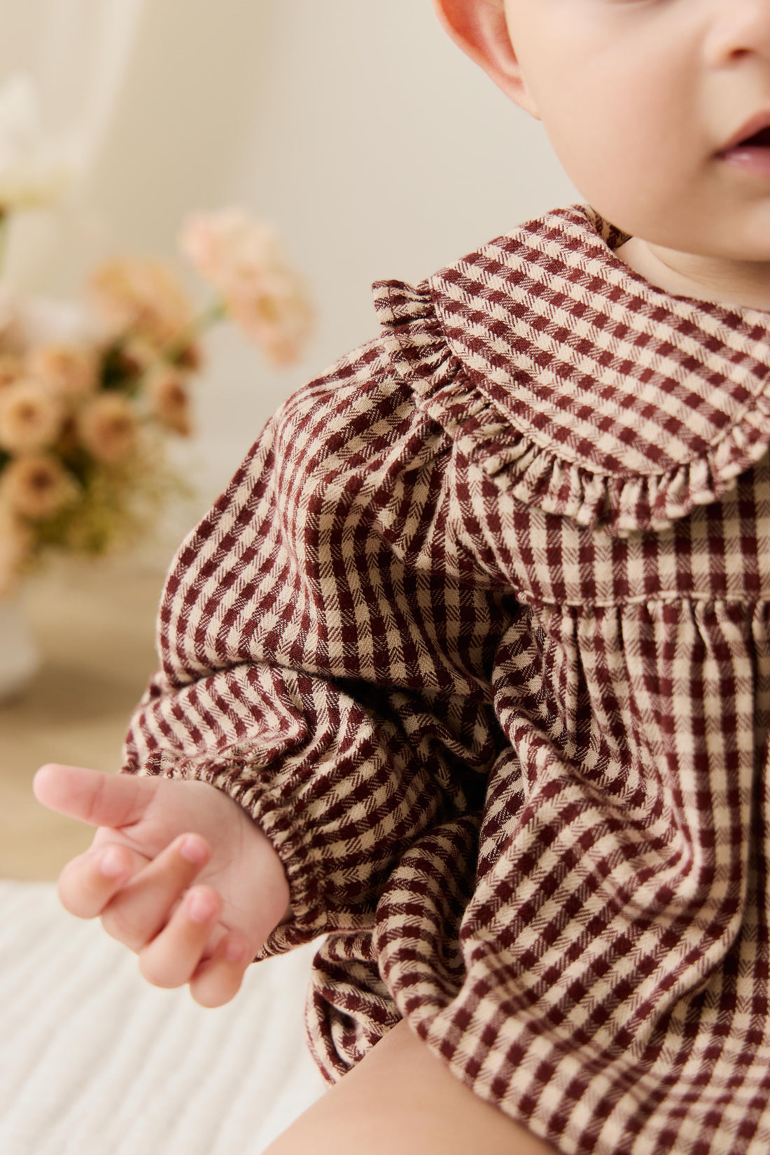 Organic Cotton Elowen Playsuit - Cinnamon Gingham Childrens Playsuit from Jamie Kay NZ
