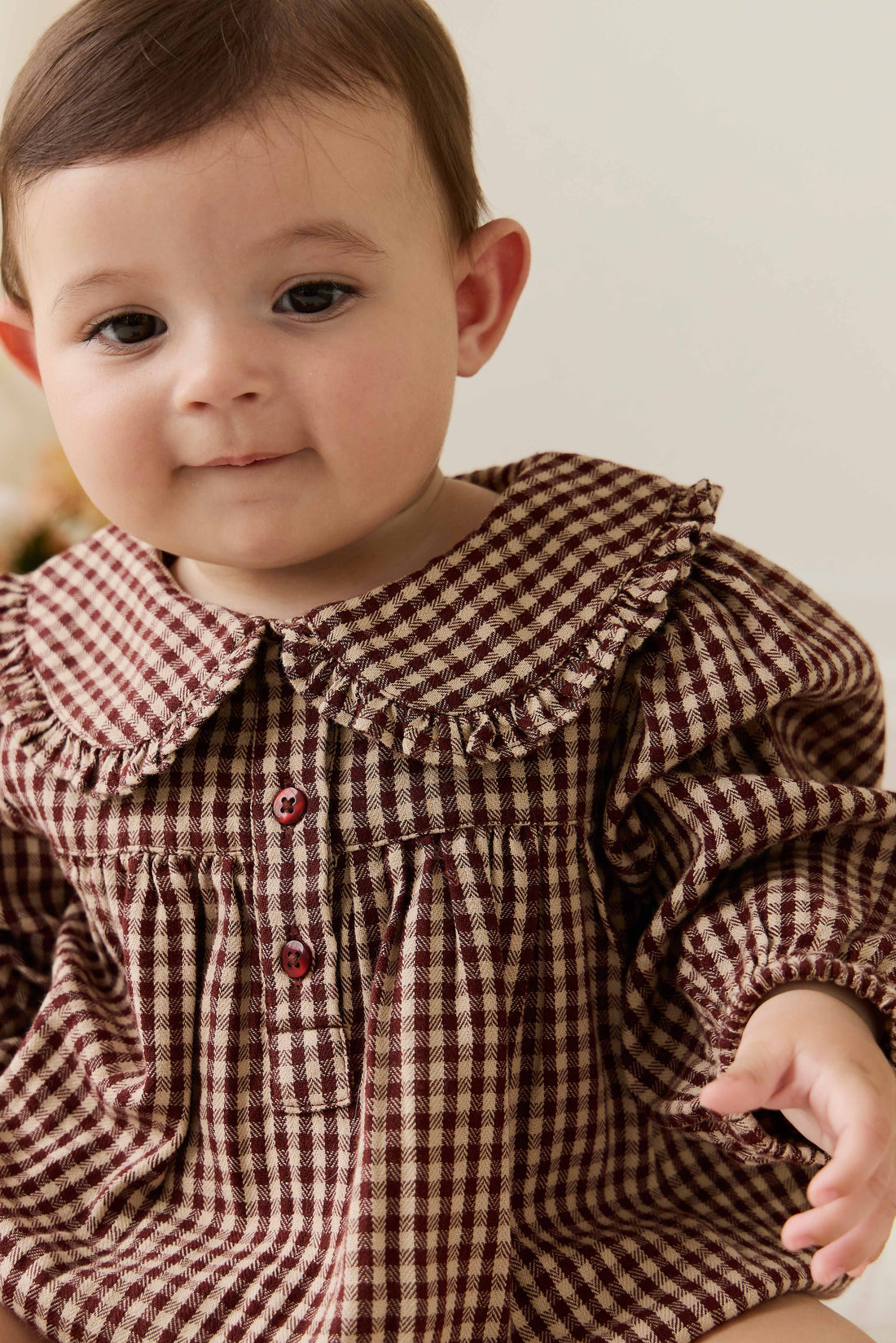 Organic Cotton Elowen Playsuit - Cinnamon Gingham Childrens Playsuit from Jamie Kay NZ