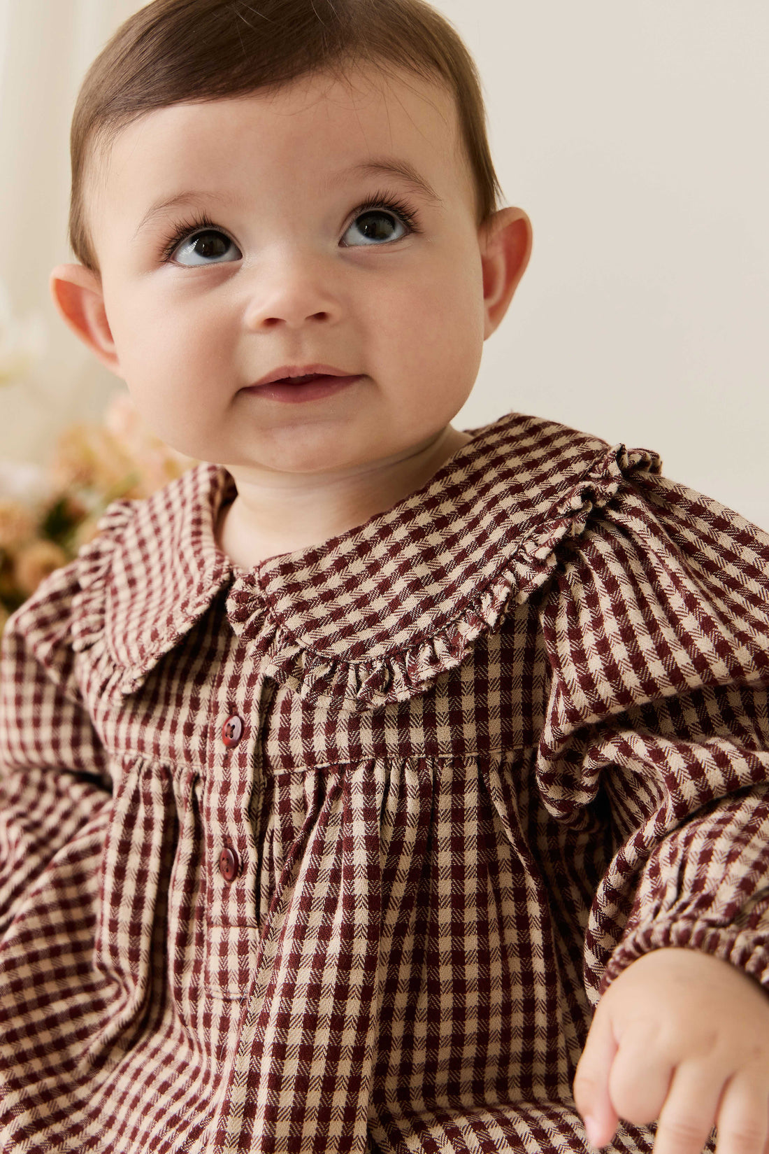 Organic Cotton Elowen Playsuit - Cinnamon Gingham Childrens Playsuit from Jamie Kay NZ