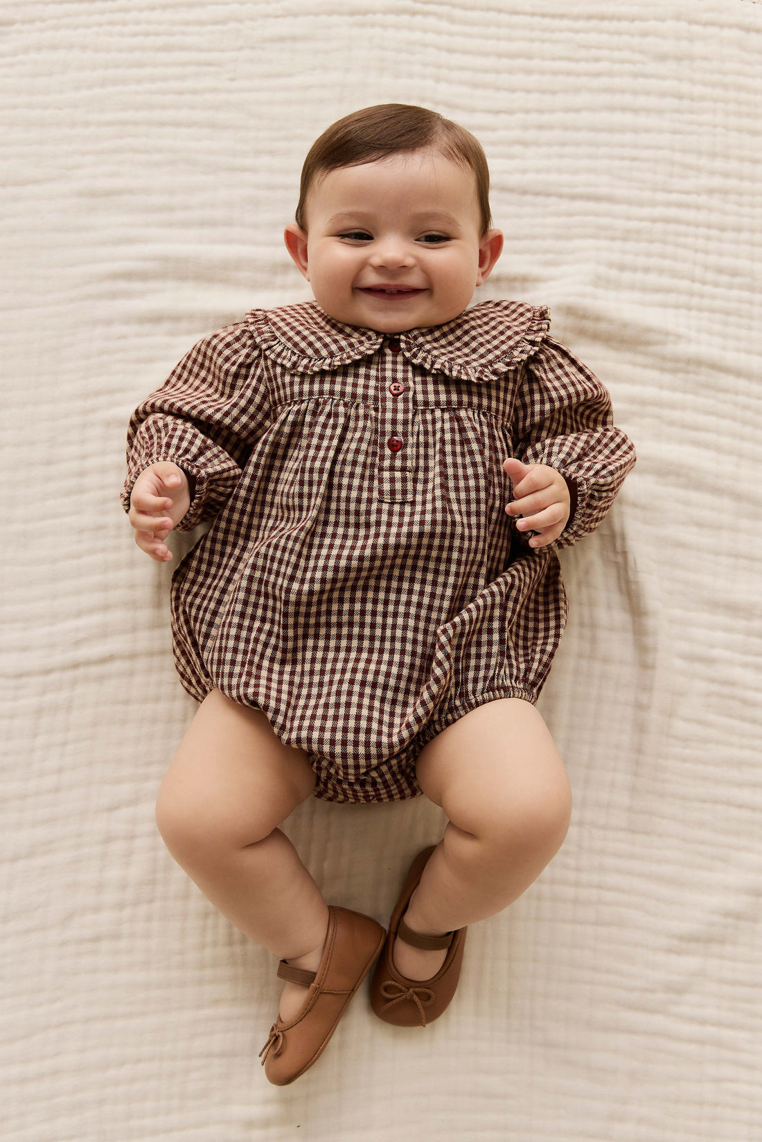 Organic Cotton Elowen Playsuit - Cinnamon Gingham Childrens Playsuit from Jamie Kay NZ