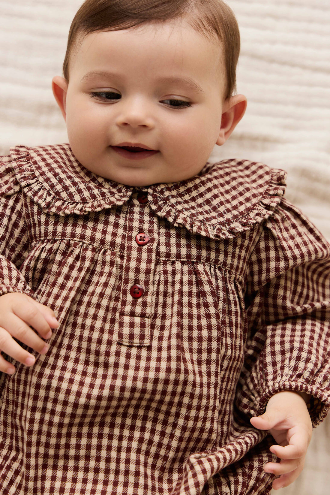 Organic Cotton Elowen Playsuit - Cinnamon Gingham Childrens Playsuit from Jamie Kay NZ