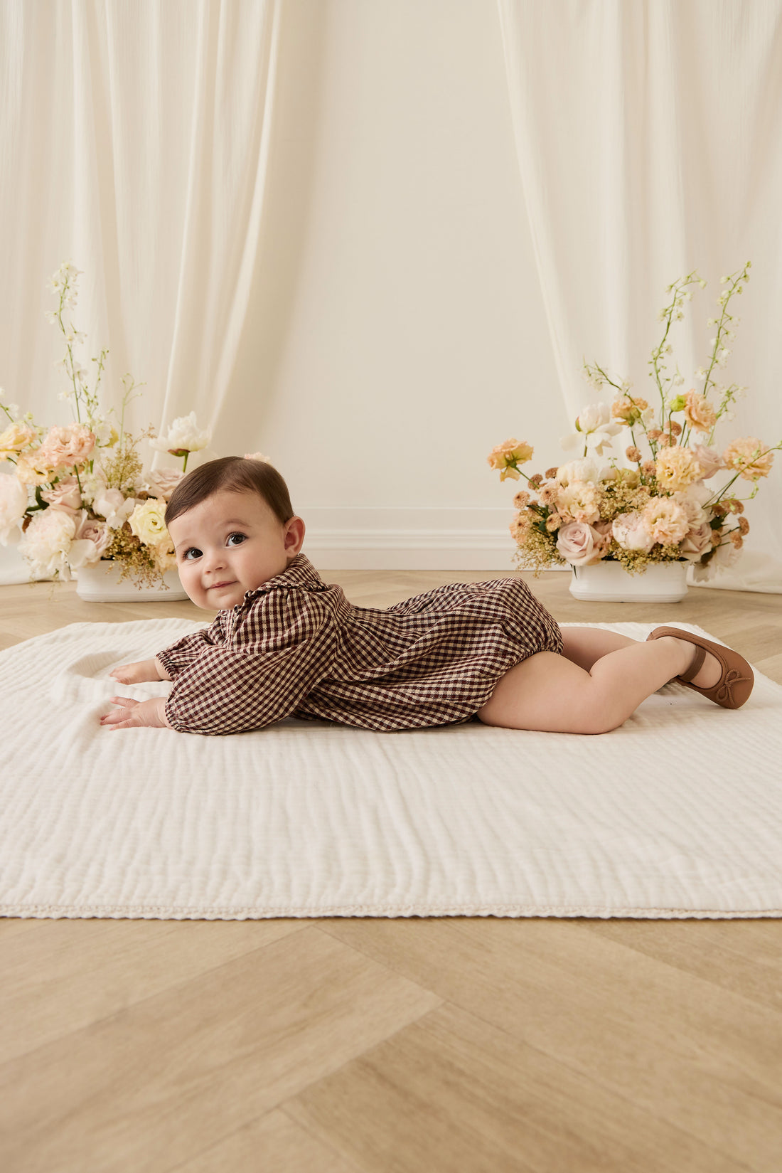 Organic Cotton Elowen Playsuit - Cinnamon Gingham Childrens Playsuit from Jamie Kay NZ