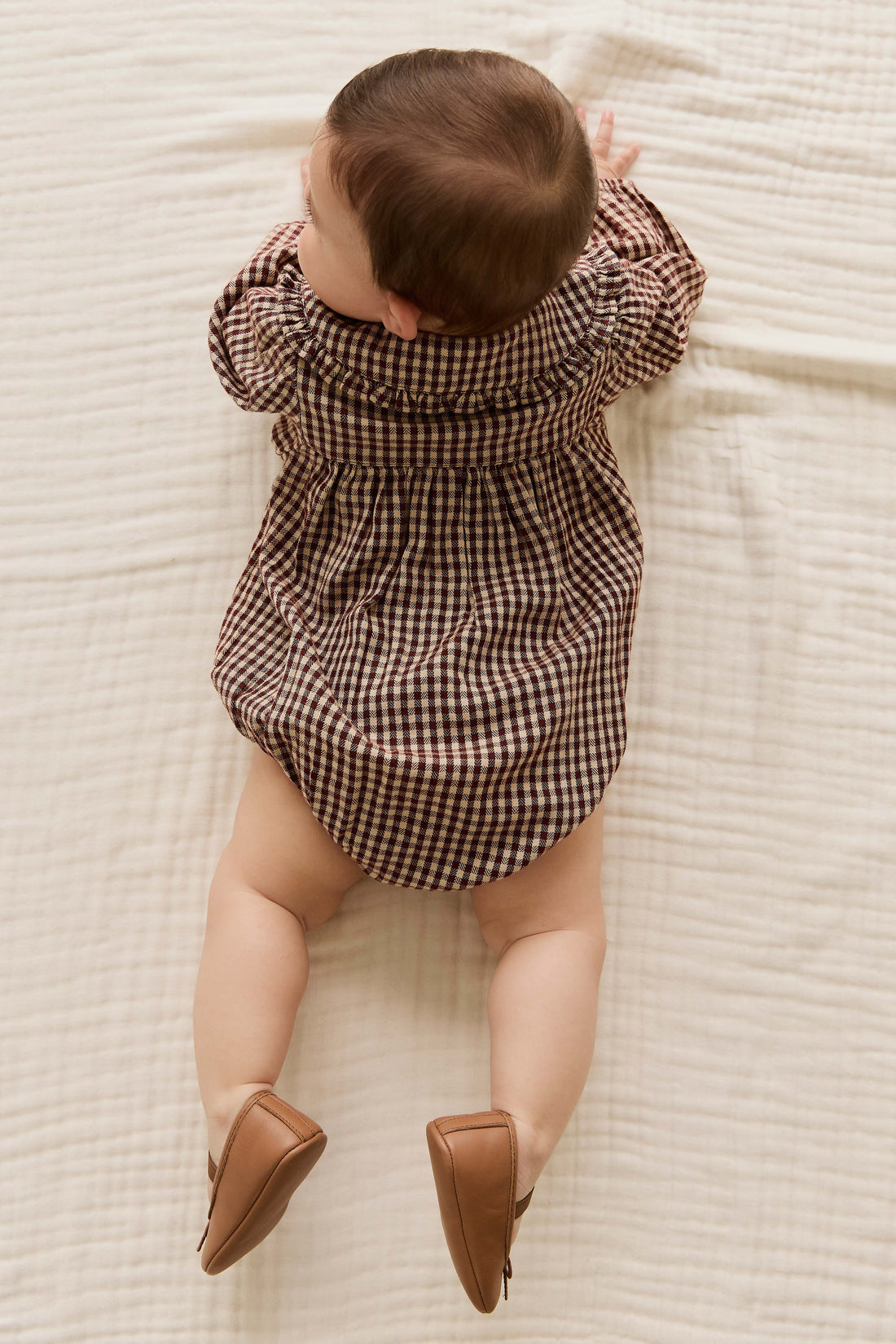 Organic Cotton Elowen Playsuit - Cinnamon Gingham Childrens Playsuit from Jamie Kay NZ