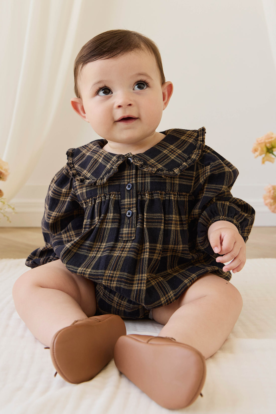 Organic Cotton Elowen Playsuit - Woodland Check Childrens Playsuit from Jamie Kay NZ