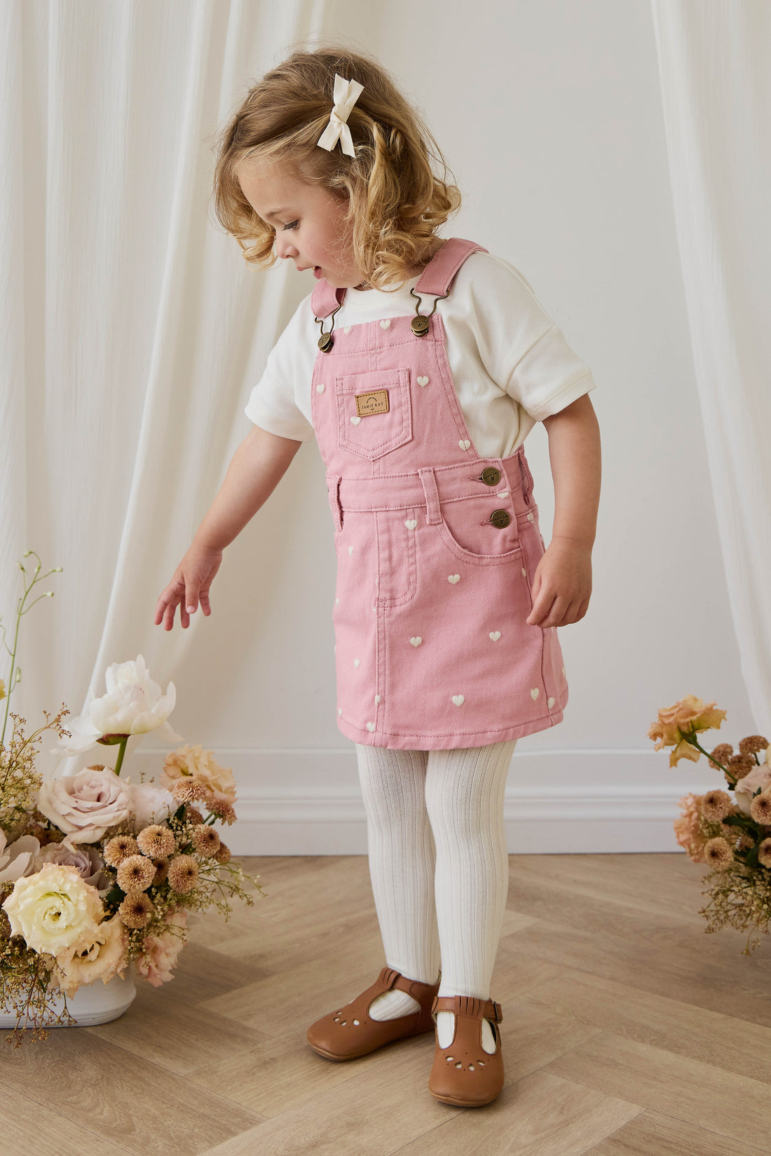 Classic Overall Dress - Petite Heart Rose Childrens Dress from Jamie Kay NZ