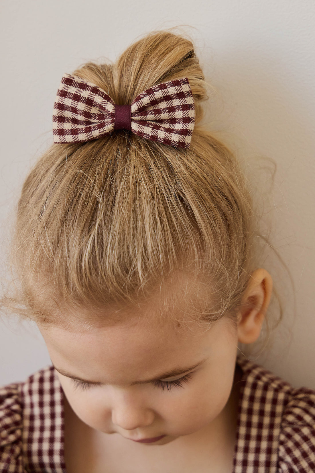 Organic Cotton Desiree Bow - Cinnamon Gingham Childrens Bow from Jamie Kay NZ