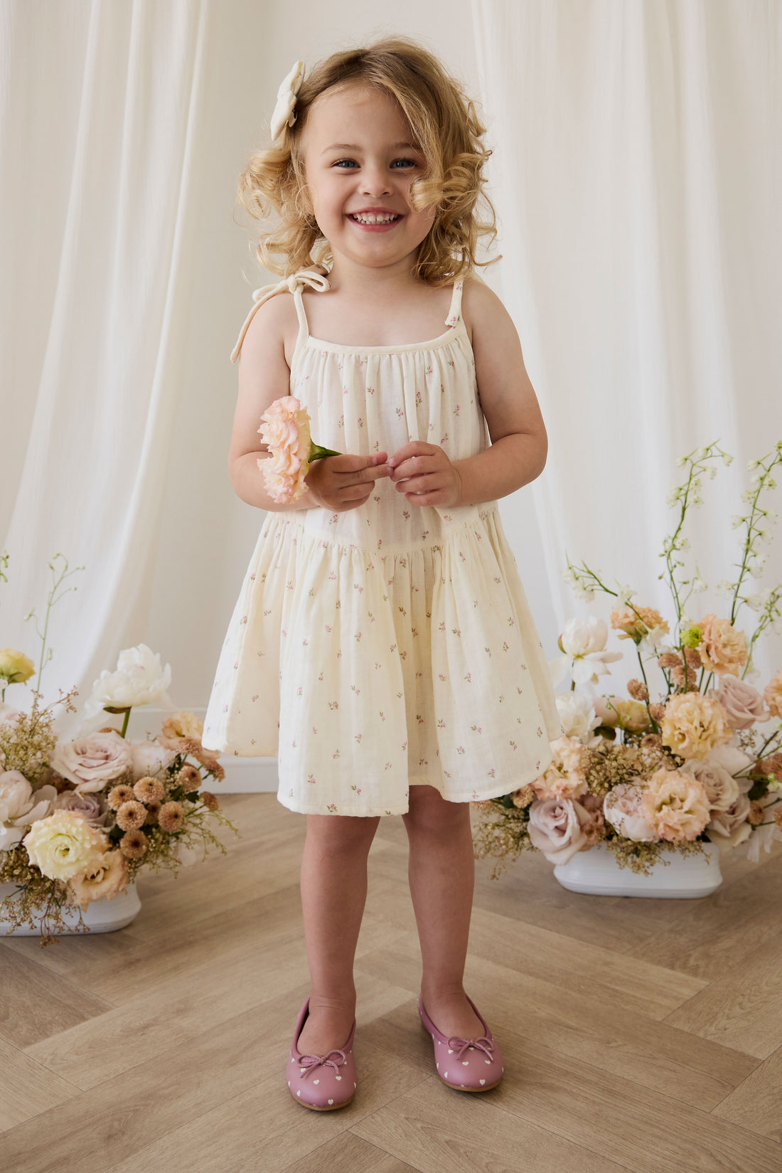 Organic Cotton Muslin Winnie Dress - Willow Rose Childrens Dress from Jamie Kay NZ