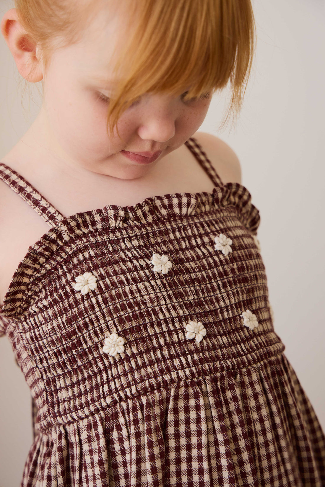 Organic Cotton Solenne Jumpsuit - Cinnamon Gingham Childrens Jumpsuit from Jamie Kay NZ