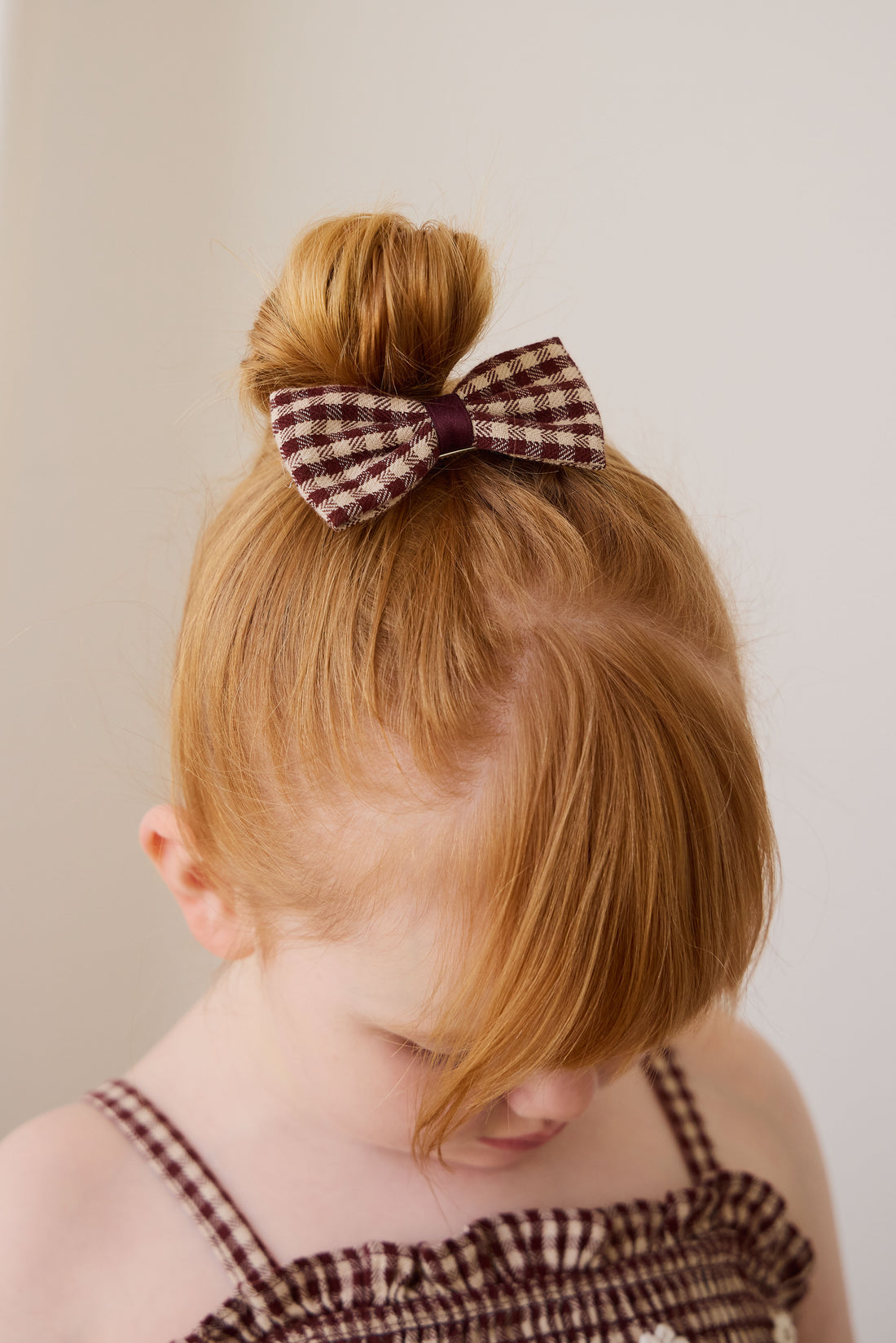 Organic Cotton Desiree Bow - Cinnamon Gingham Childrens Bow from Jamie Kay NZ