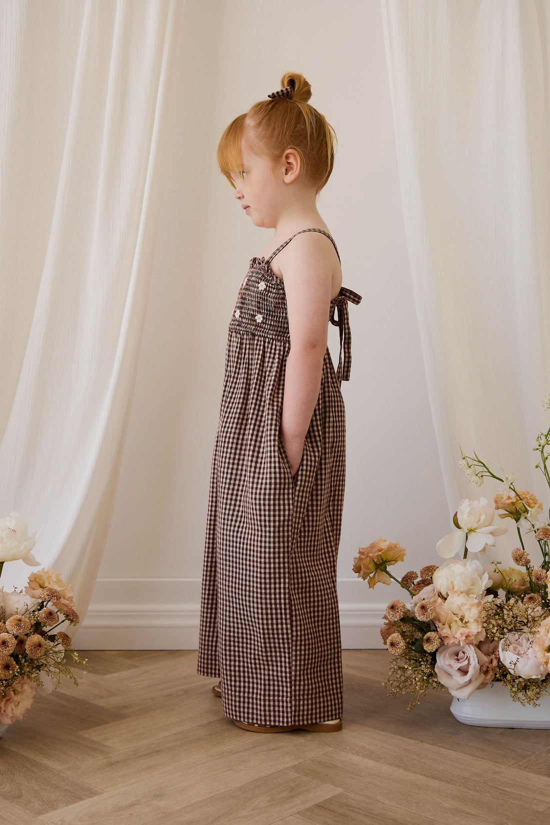 Organic Cotton Solenne Jumpsuit - Cinnamon Gingham Childrens Jumpsuit from Jamie Kay NZ