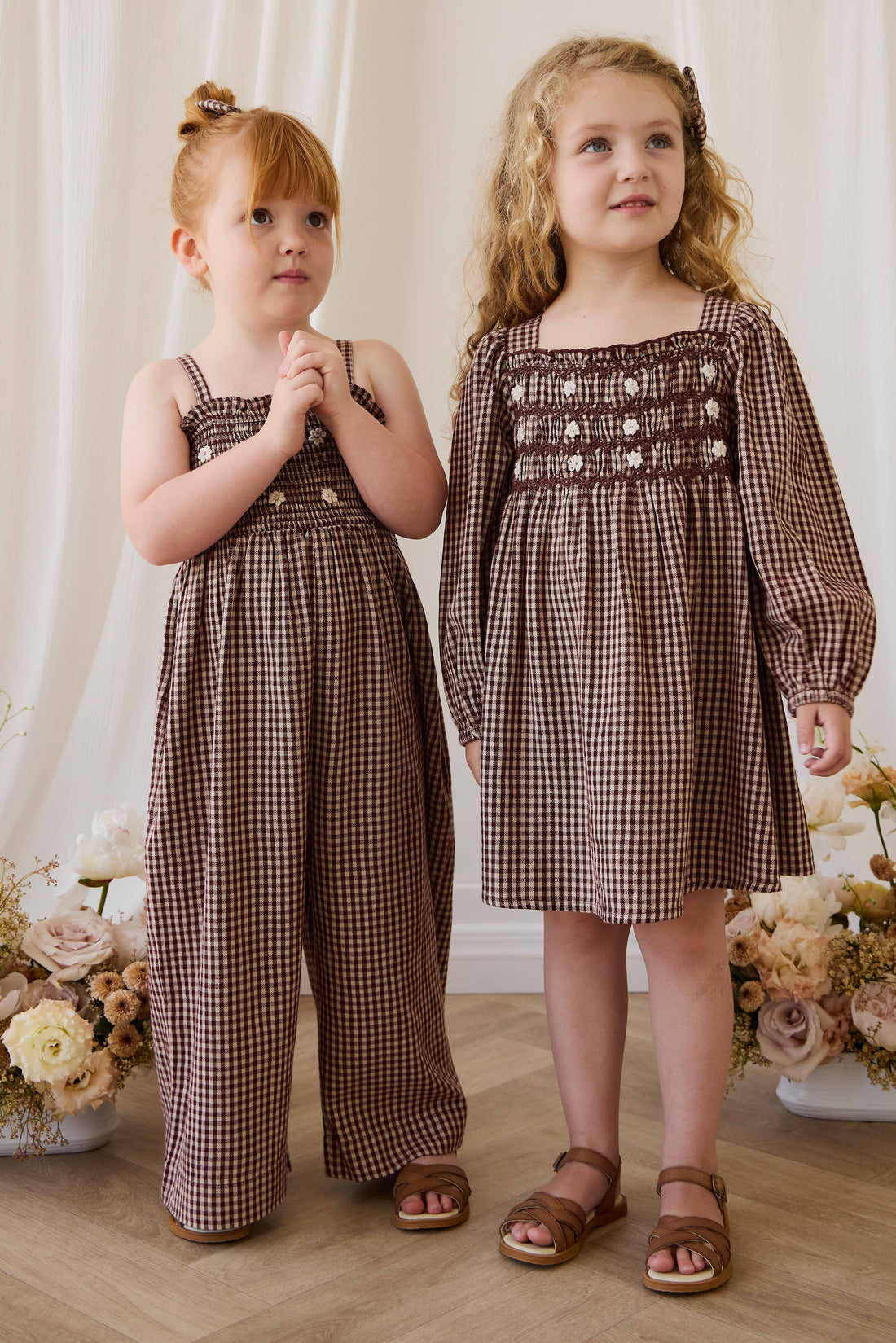 Organic Cotton Solenne Jumpsuit - Cinnamon Gingham Childrens Jumpsuit from Jamie Kay NZ