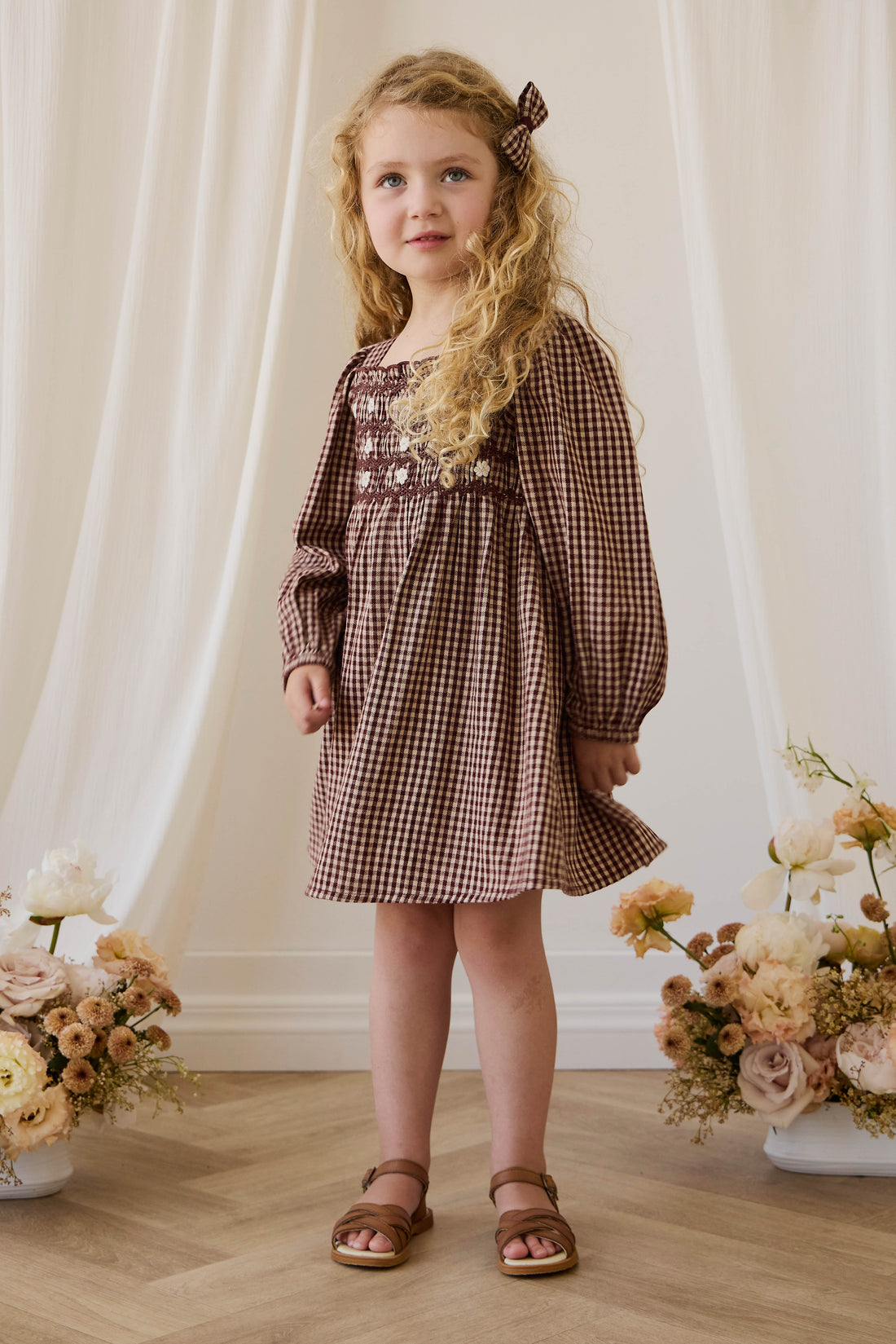 Organic Cotton Cecile Dress - Cinnamon Gingham Childrens Dress from Jamie Kay NZ