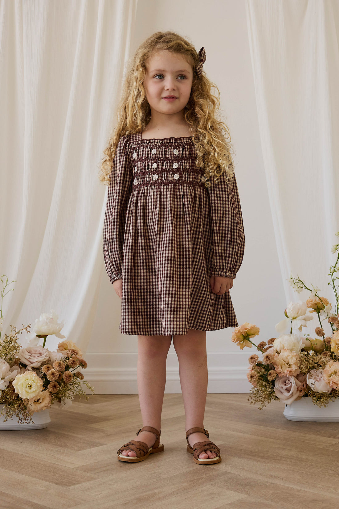 Organic Cotton Cecile Dress - Cinnamon Gingham Childrens Dress from Jamie Kay NZ