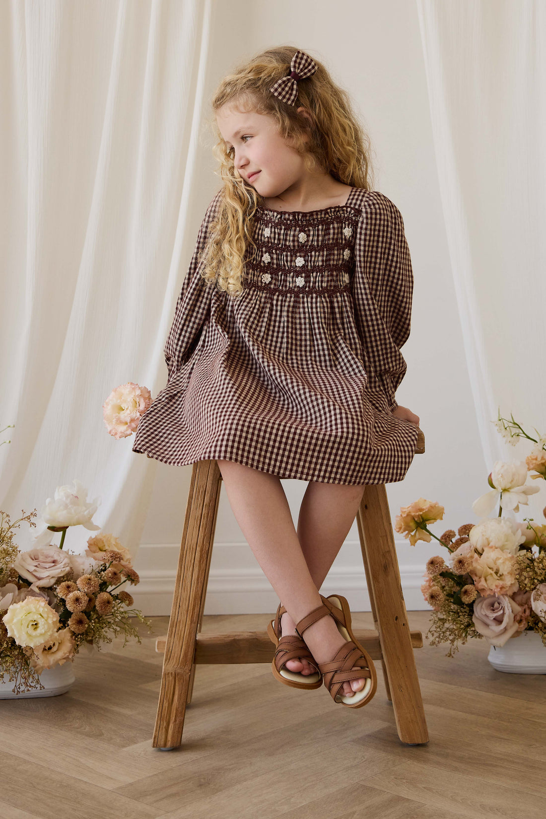 Organic Cotton Cecile Dress - Cinnamon Gingham Childrens Dress from Jamie Kay NZ