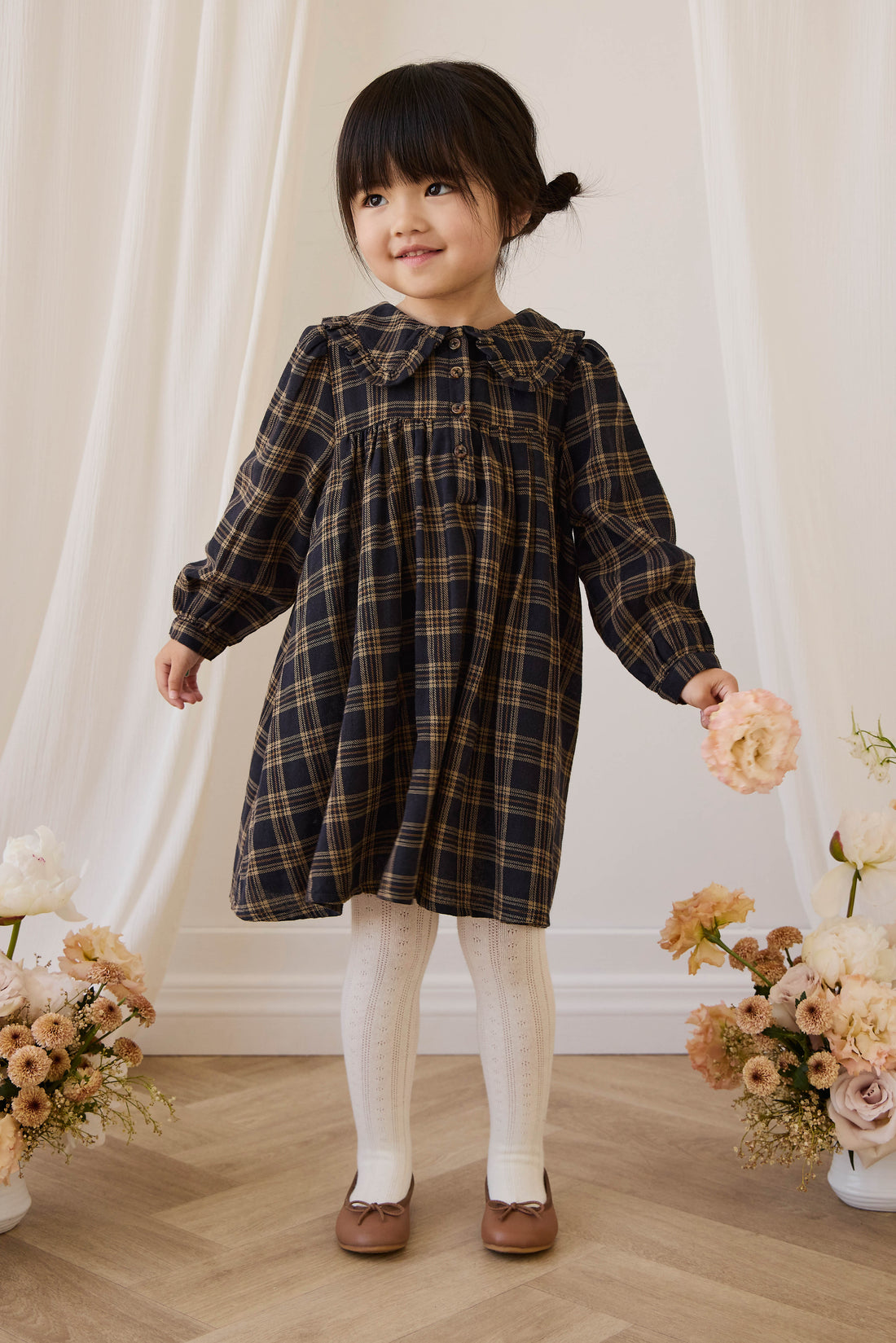 Organic Cotton Ira Dress - Woodland Check Childrens Dress from Jamie Kay NZ