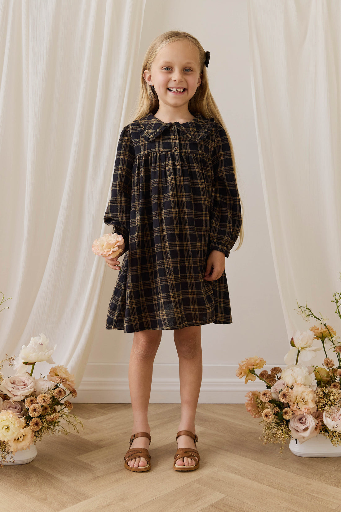 Organic Cotton Ira Dress - Woodland Check Childrens Dress from Jamie Kay NZ