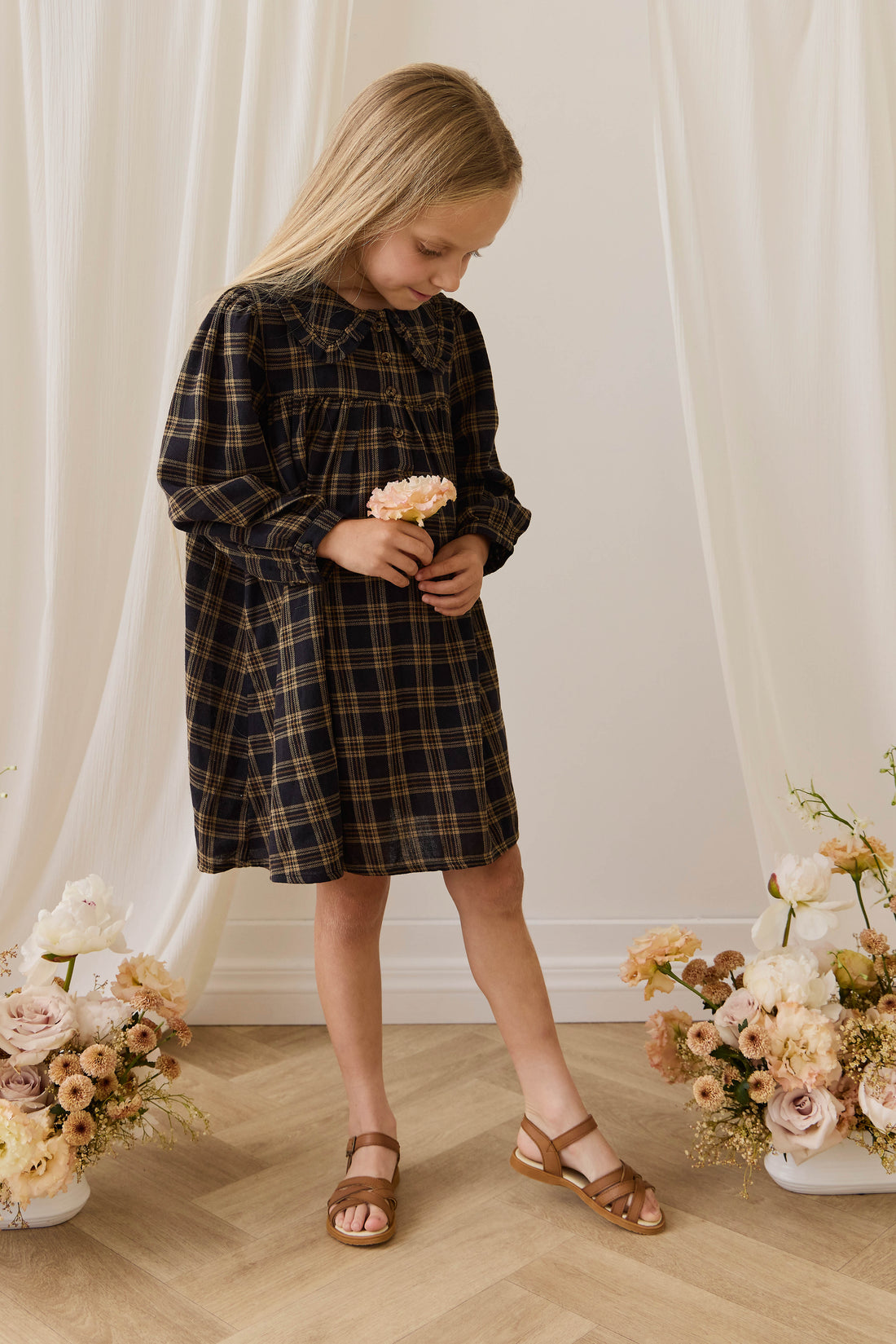 Organic Cotton Ira Dress - Woodland Check Childrens Dress from Jamie Kay NZ