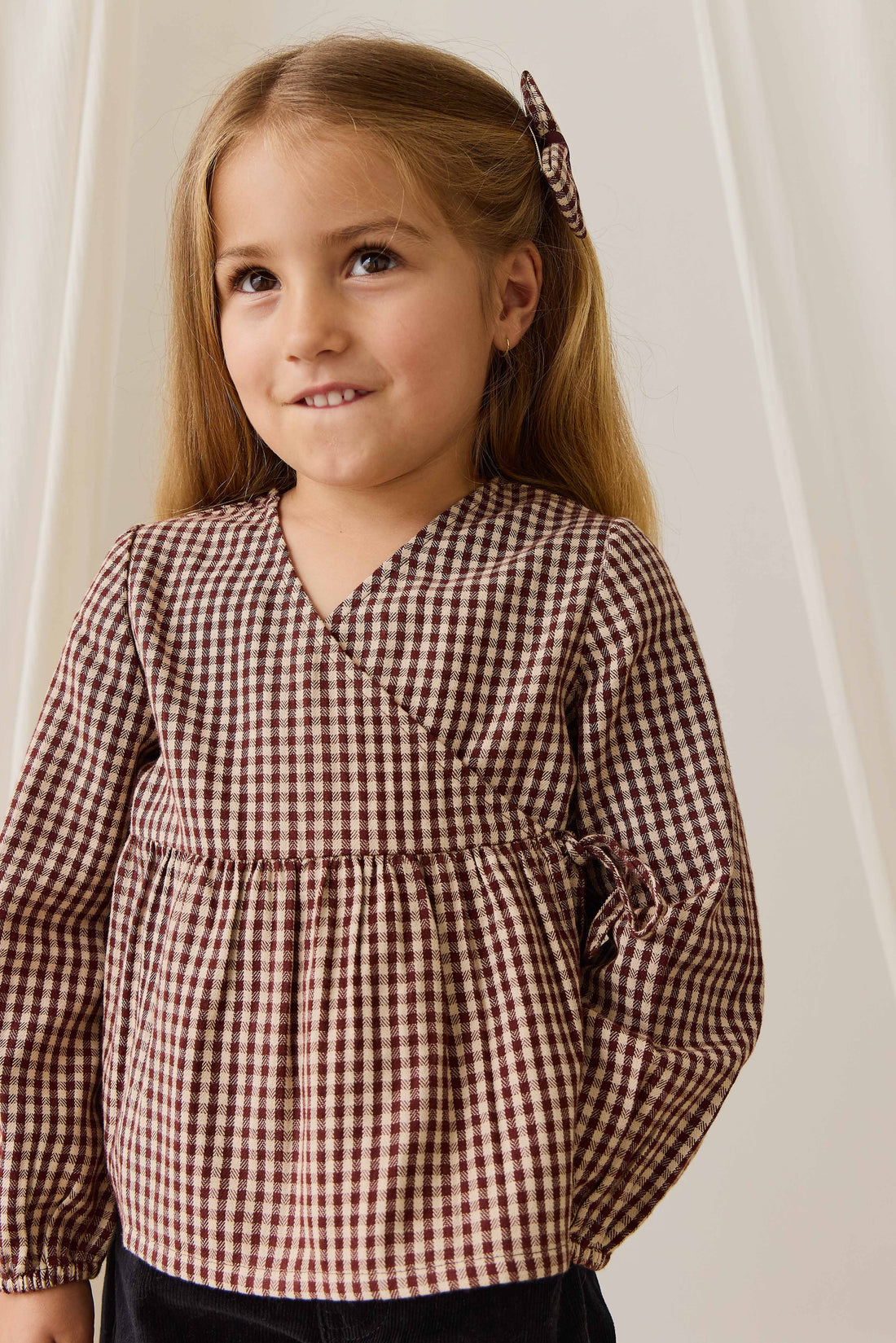 Organic Cotton Imani Blouse - Cinnamon Gingham Childrens Top from Jamie Kay NZ