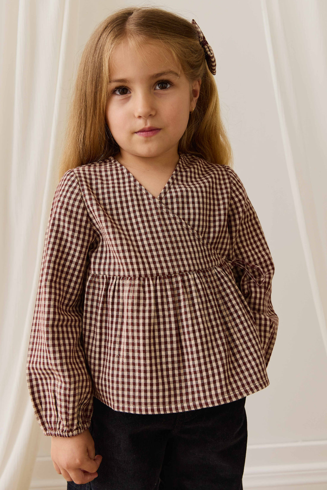 Organic Cotton Imani Blouse - Cinnamon Gingham Childrens Top from Jamie Kay NZ