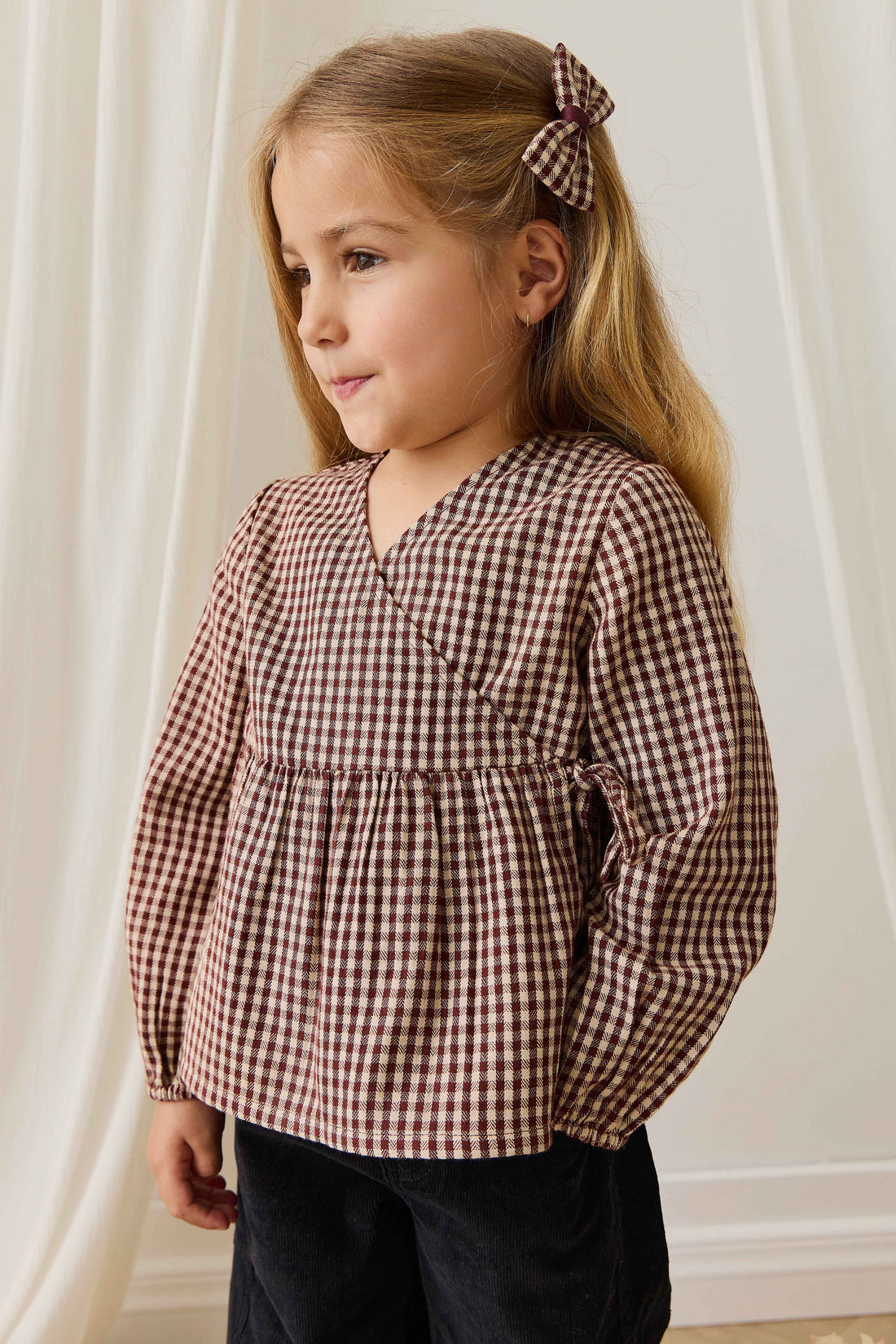 Organic Cotton Imani Blouse - Cinnamon Gingham Childrens Top from Jamie Kay NZ