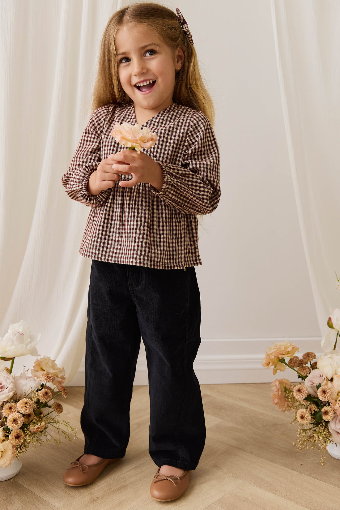 Organic Cotton Imani Blouse - Cinnamon Gingham Childrens Top from Jamie Kay NZ