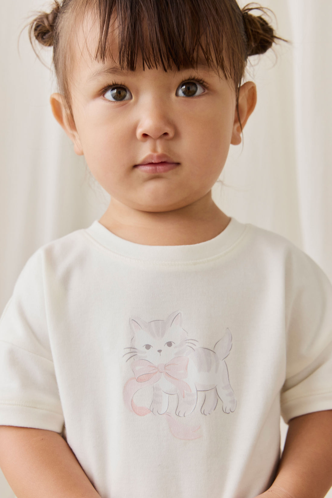 Pima Cotton Mimi Top - Parchment Bow Kitty Childrens Top from Jamie Kay NZ