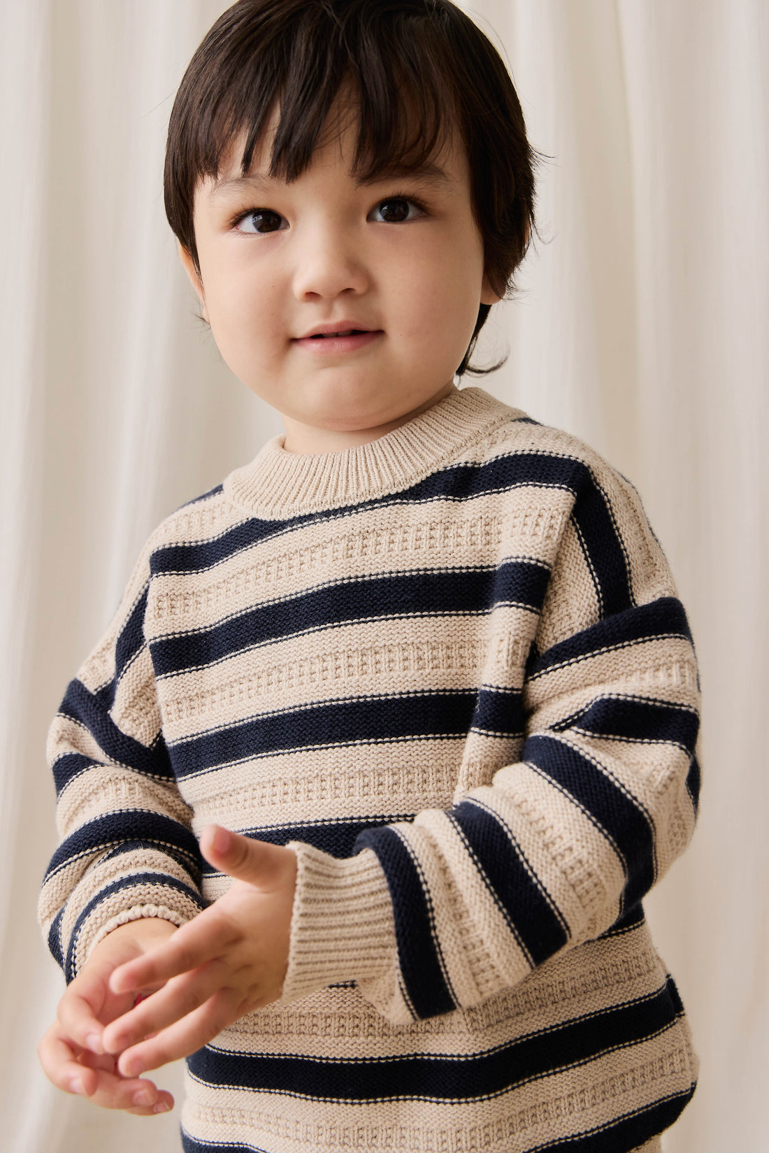 Byron Jumper - Byron Stripe Oat/Eclipse Childrens Jumper from Jamie Kay NZ