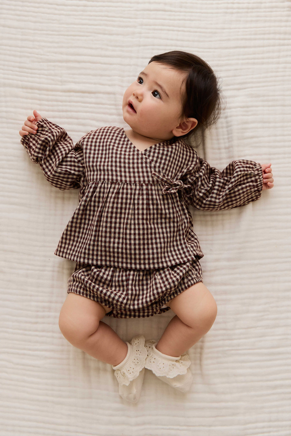 Organic Cotton Imani Blouse - Cinnamon Gingham Childrens Top from Jamie Kay NZ