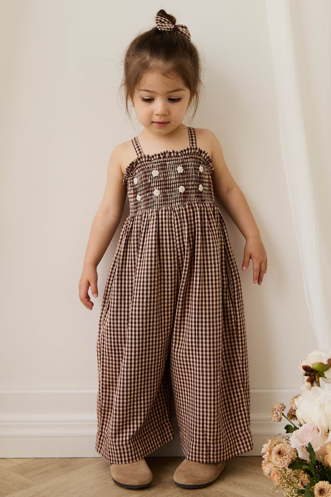 Organic Cotton Solenne Jumpsuit - Cinnamon Gingham Childrens Jumpsuit from Jamie Kay NZ