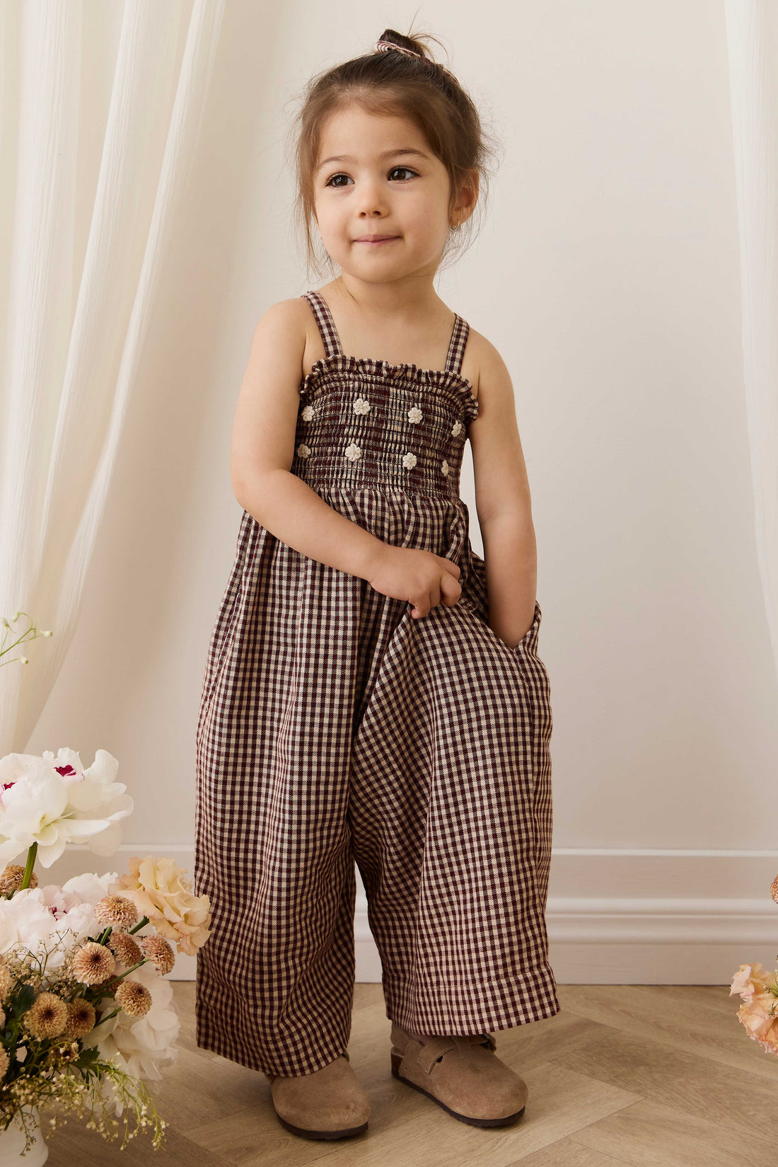 Organic Cotton Solenne Jumpsuit - Cinnamon Gingham Childrens Jumpsuit from Jamie Kay NZ