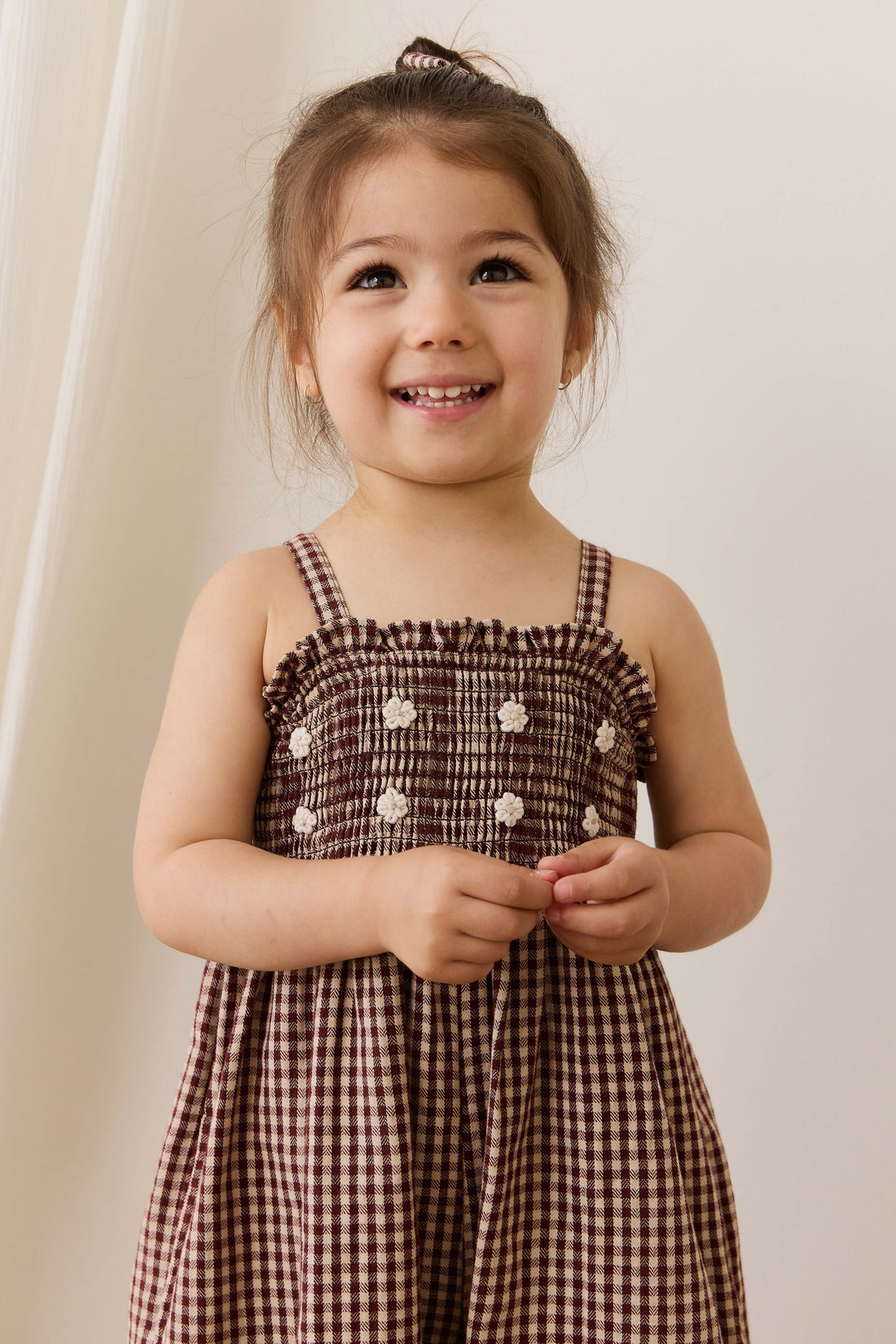 Organic Cotton Solenne Jumpsuit - Cinnamon Gingham Childrens Jumpsuit from Jamie Kay NZ