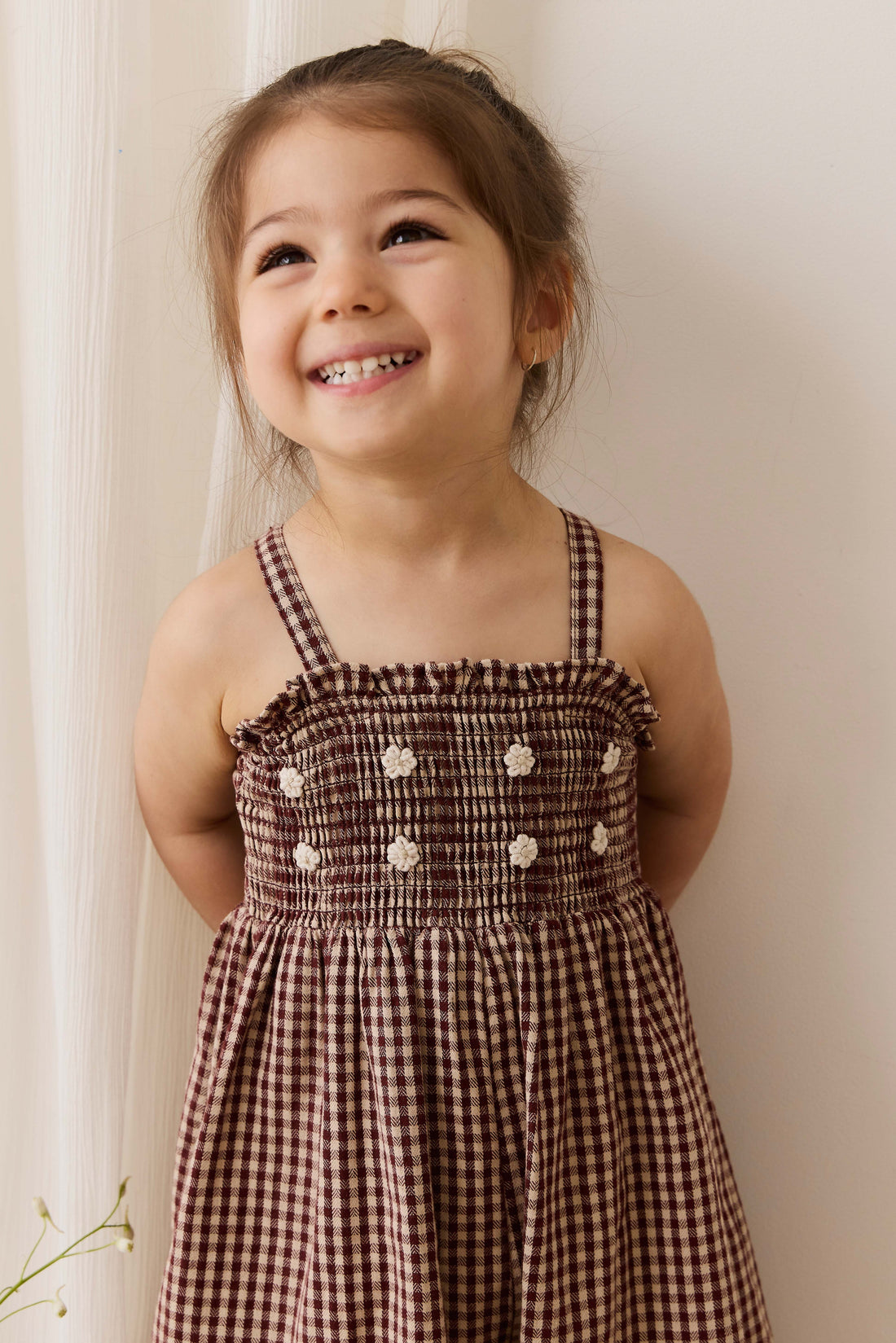 Organic Cotton Solenne Jumpsuit - Cinnamon Gingham Childrens Jumpsuit from Jamie Kay NZ