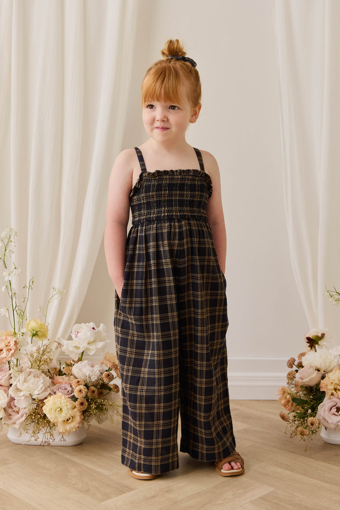 Organic Cotton Arabella Jumpsuit - Woodland Check Childrens Jumpsuit from Jamie Kay NZ