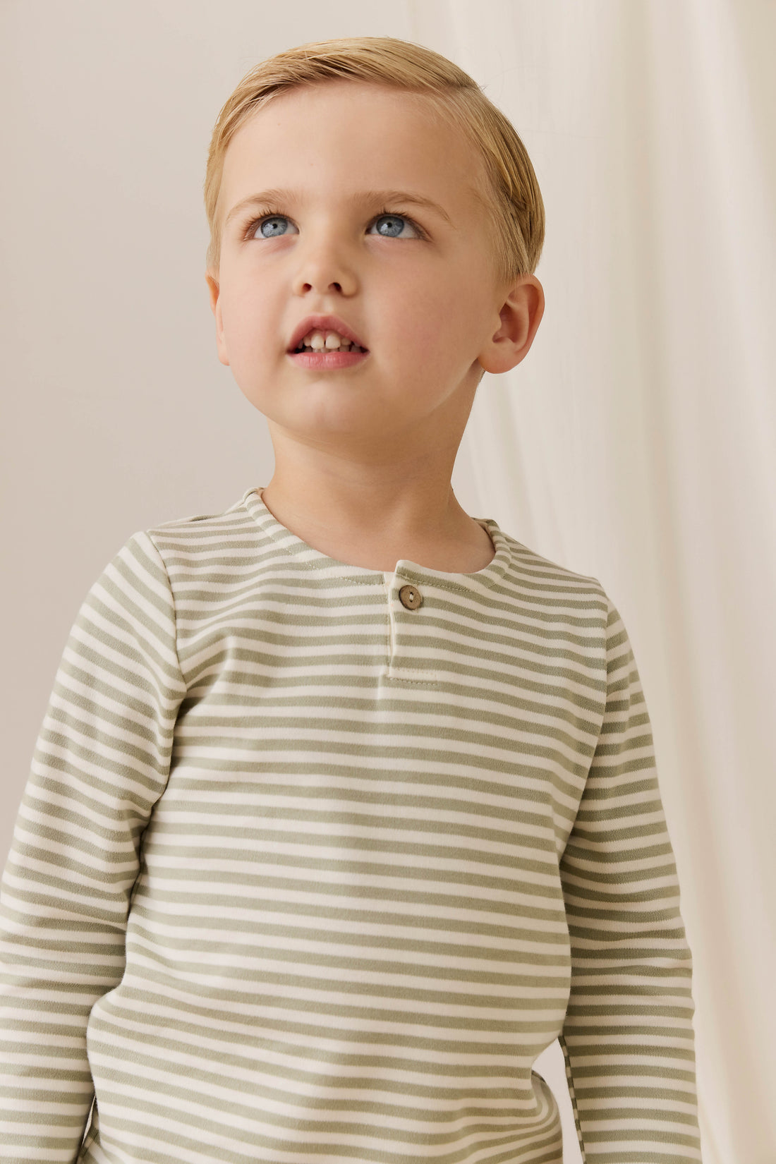 Pima Cotton Shae Top - Narrow Stripe Lichen / Cloud Childrens Top from Jamie Kay NZ