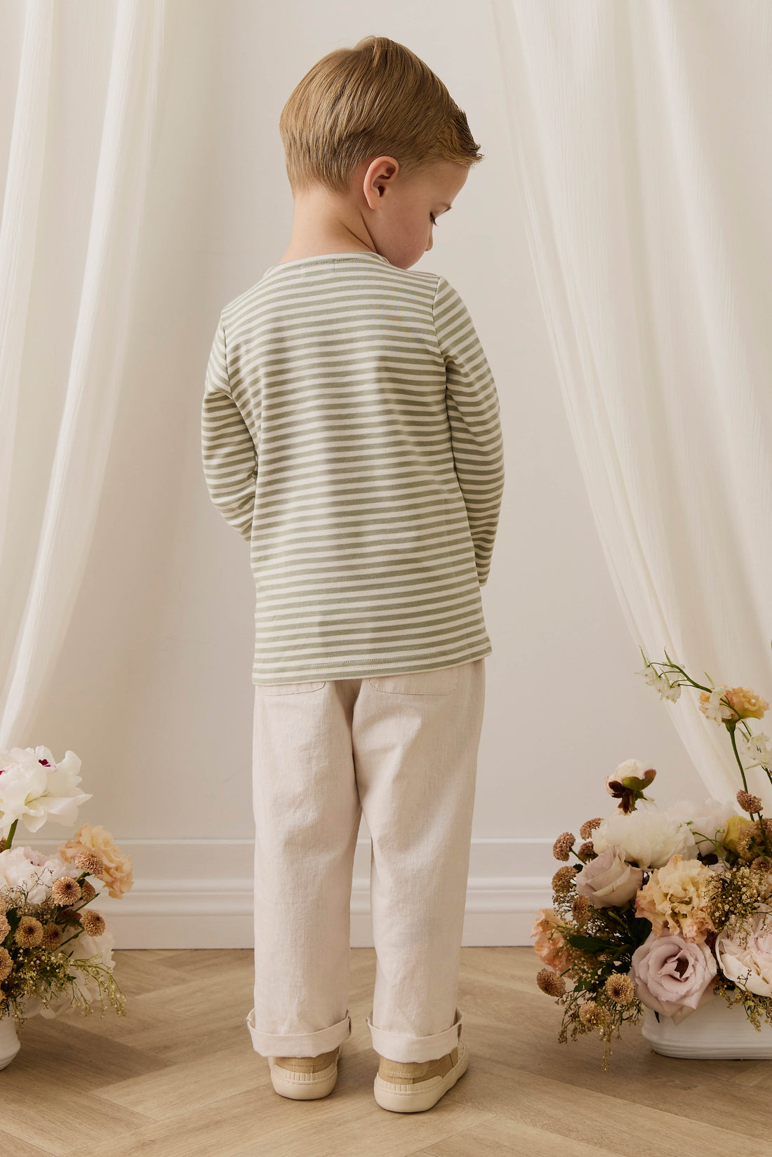 Pima Cotton Shae Top - Narrow Stripe Lichen / Cloud Childrens Top from Jamie Kay NZ
