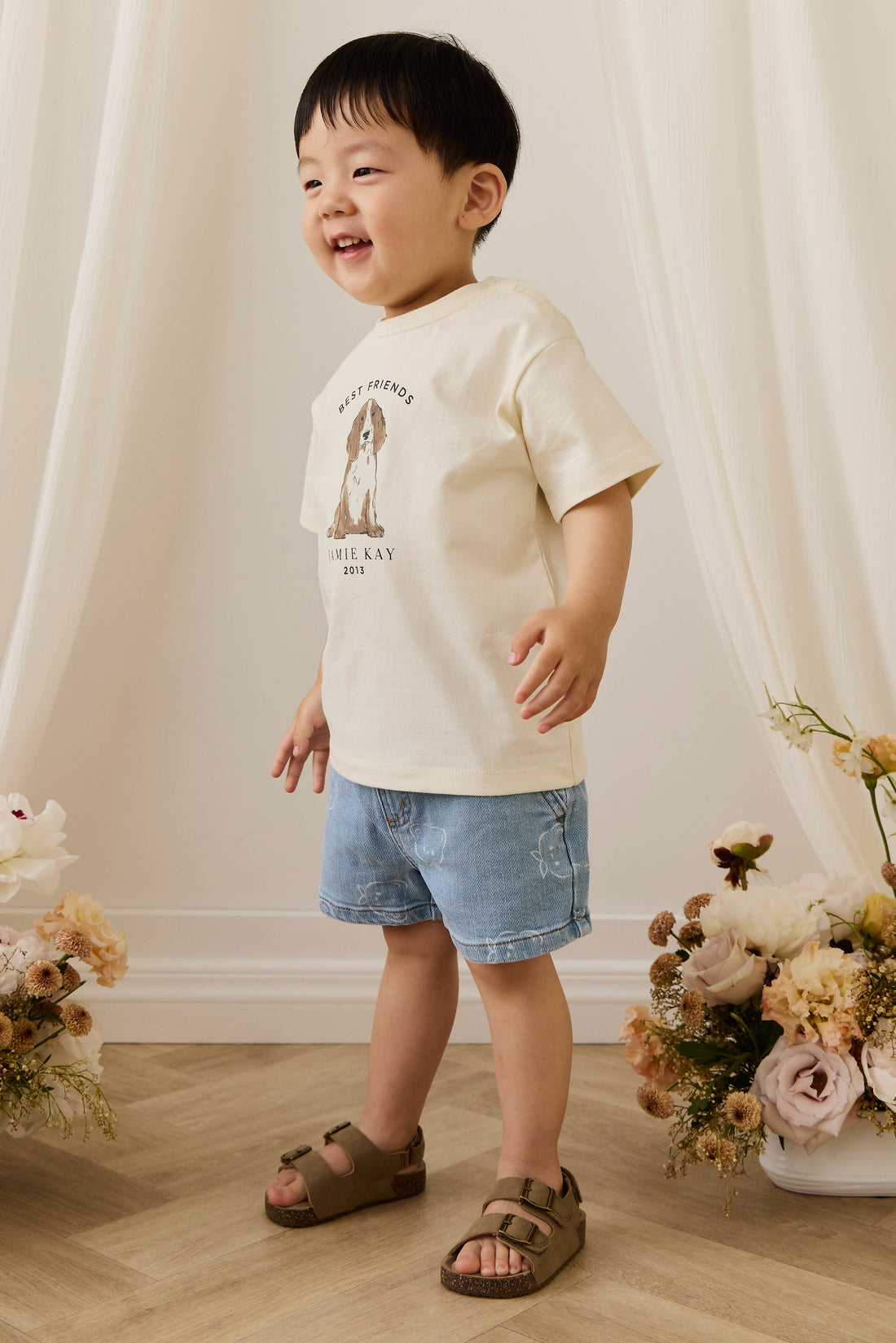 Organic Cotton Bjorn Tee - Parchment Best Friends Childrens Top from Jamie Kay NZ