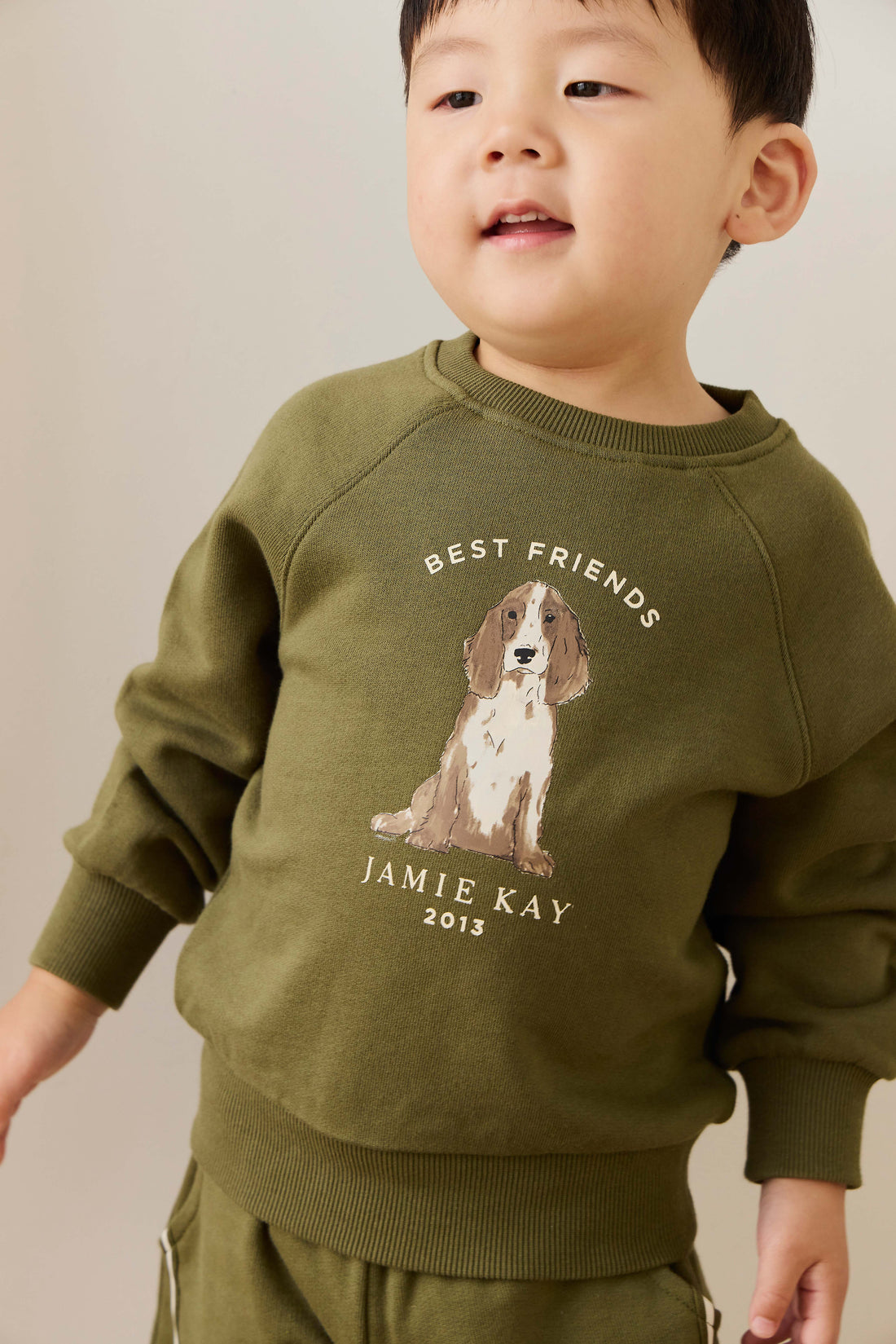 Organic Cotton Hayes Sweatshirt - Sicilian Olive Best Friends Childrens Sweatshirt from Jamie Kay NZ