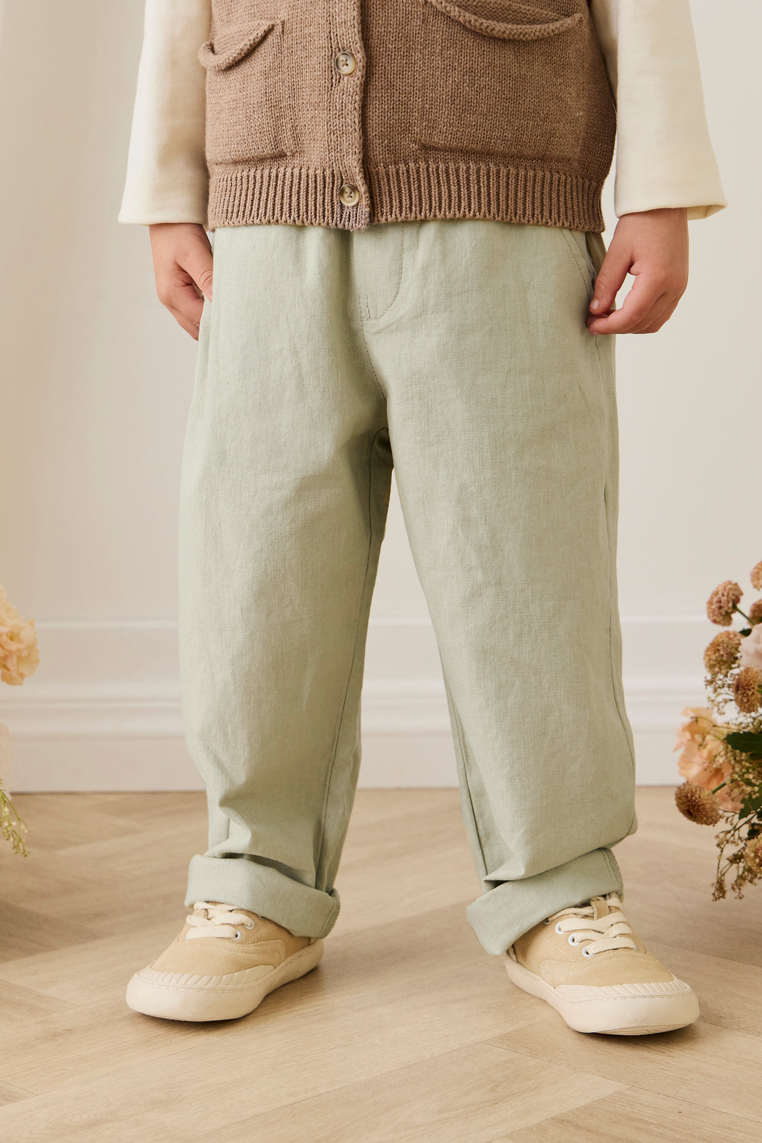 Ali Linen/Cotton Pant - Lichen Childrens Pant from Jamie Kay NZ