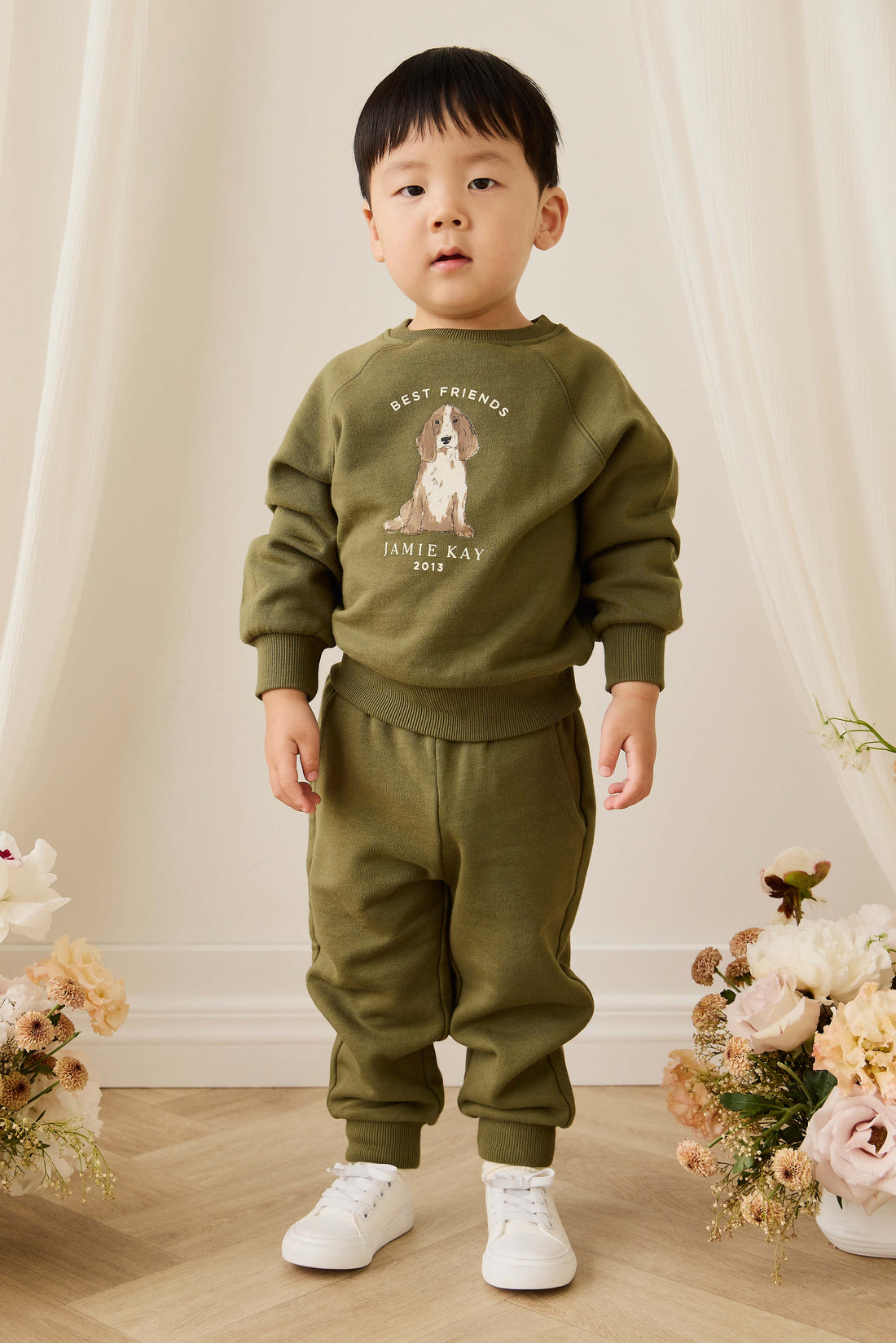 Organic Cotton Hayes Sweatshirt - Sicilian Olive Best Friends Childrens Sweatshirt from Jamie Kay NZ