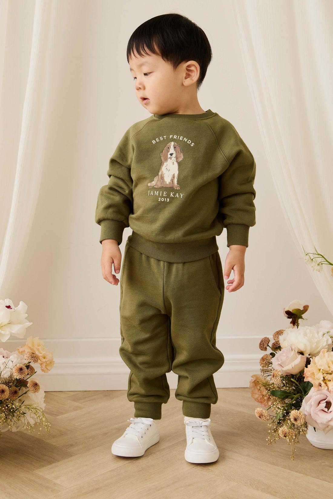 Organic Cotton Hayes Sweatshirt - Sicilian Olive Best Friends Childrens Sweatshirt from Jamie Kay NZ