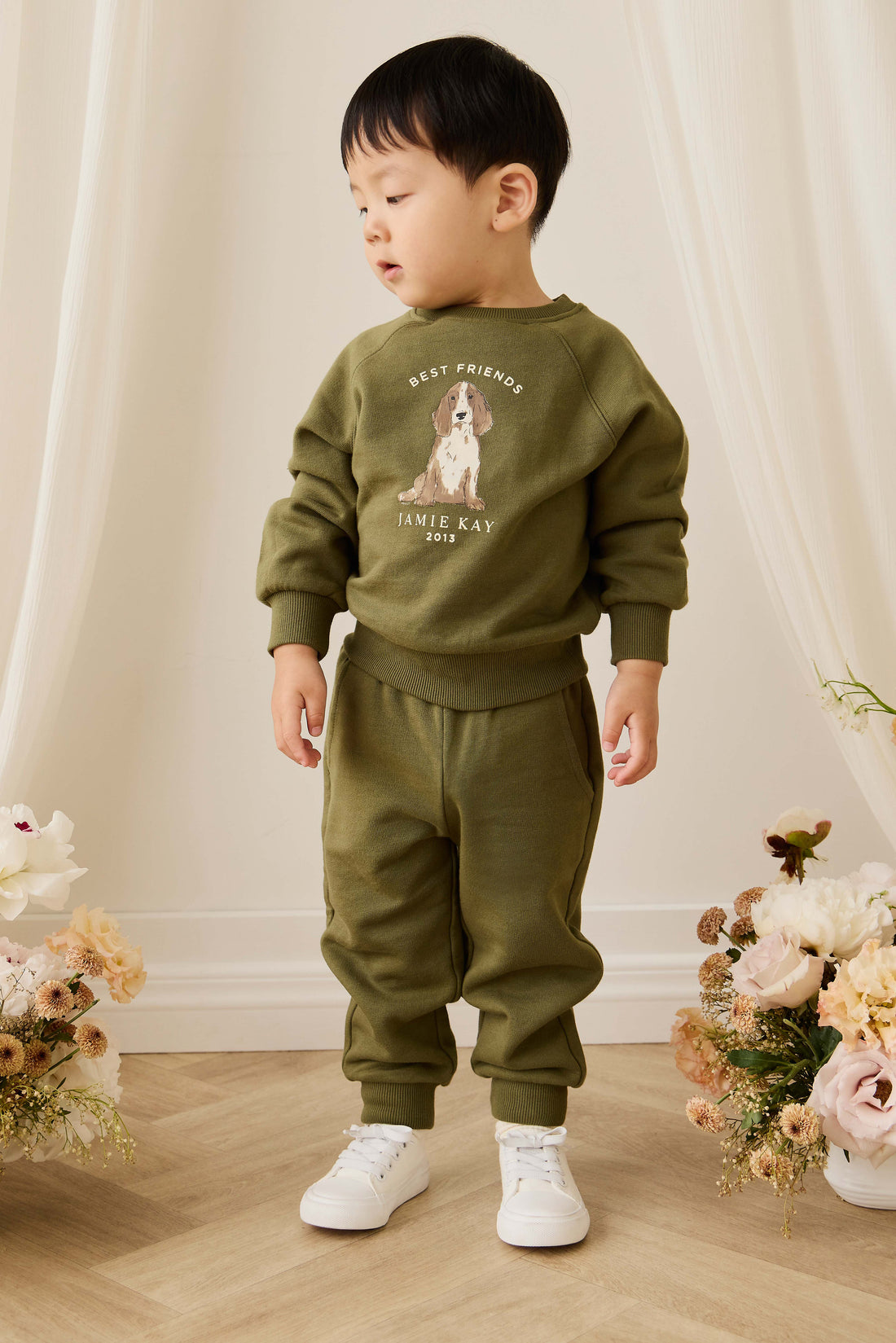 Organic Cotton Nash Track Pant - Sicilian Olive Childrens Pant from Jamie Kay NZ